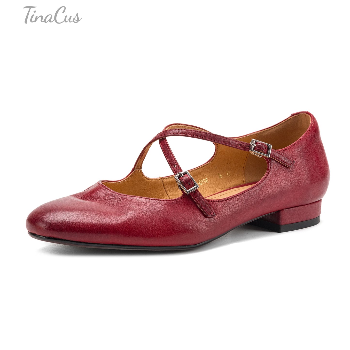 TinaCus Round Toe Genuine Leather Handmade Cross Strap Buckles Women's Casual Flat Loafers
