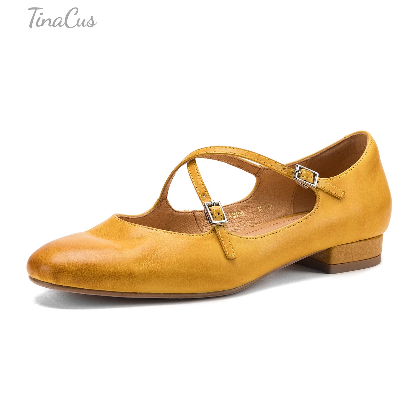 TinaCus Round Toe Genuine Leather Handmade Cross Strap Buckles Women's Casual Flat Loafers