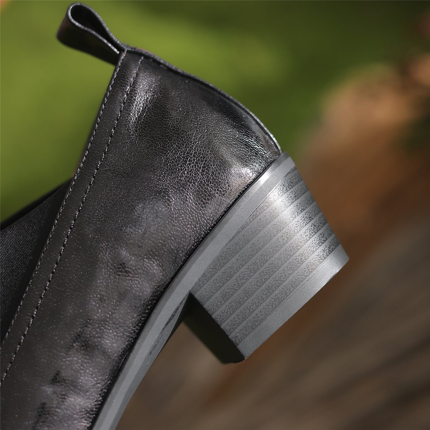 TinaCus Women's Handmade Square Toe Genuine Leather Chunky Heel Pumps