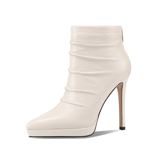 TinaCus Women's Genuine Leather Platform Stiletto Heel Handmade Back Zip Up Ankle Boots