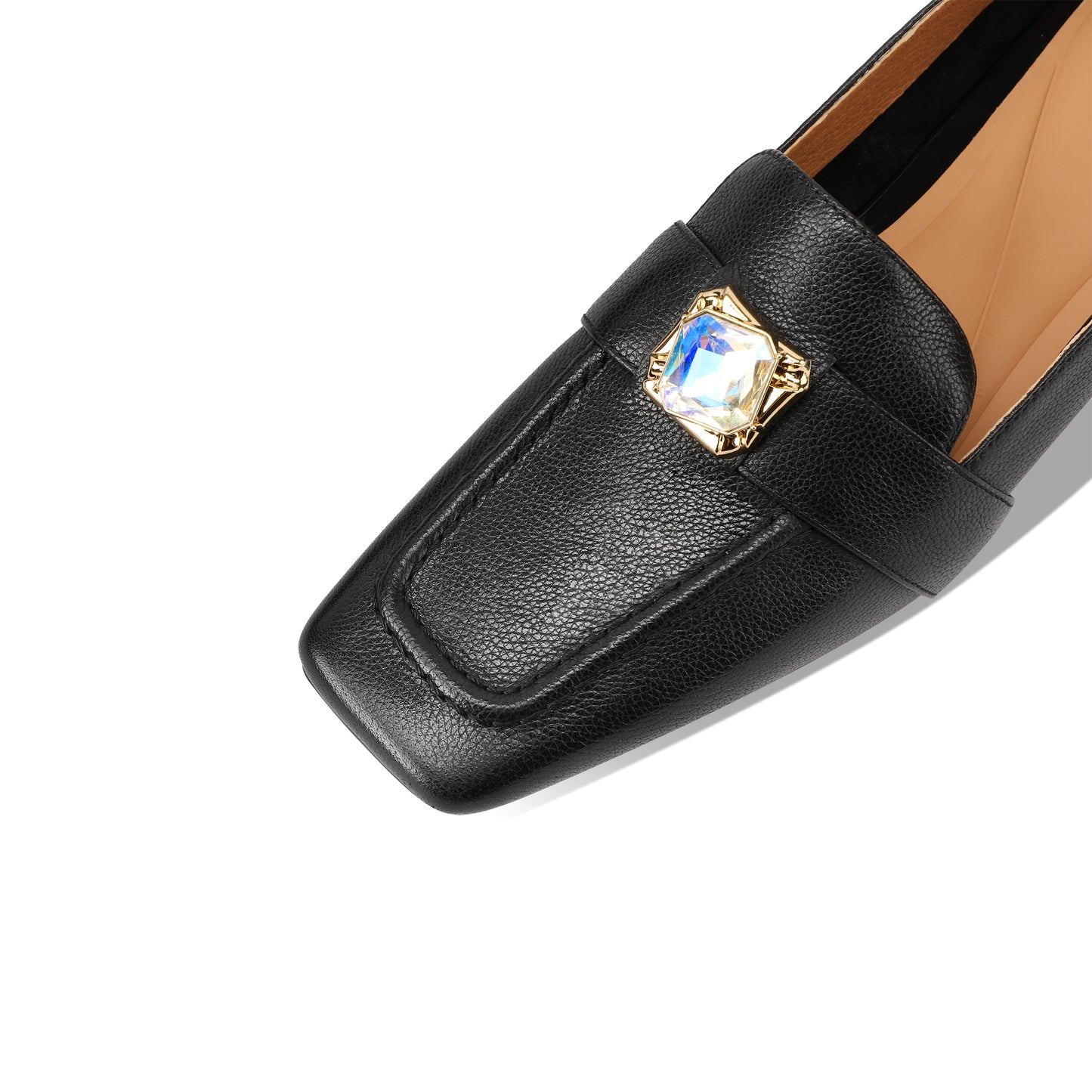 TinaCus Genuine Leather Women's Square Toe Handmade Low Chunky Heels Slip On Retro Loafers Shoes
