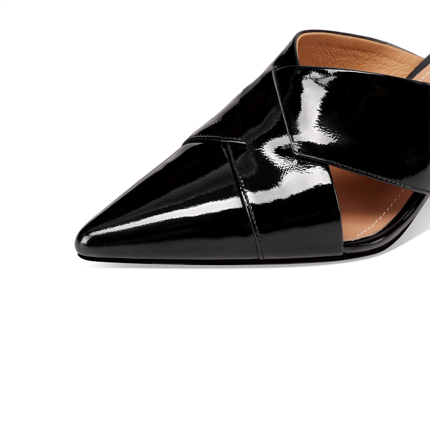 TinaCus Women's Pointed Toe Glossy Patent Leather Handmade Mid Heels Chic Sandal Slippers