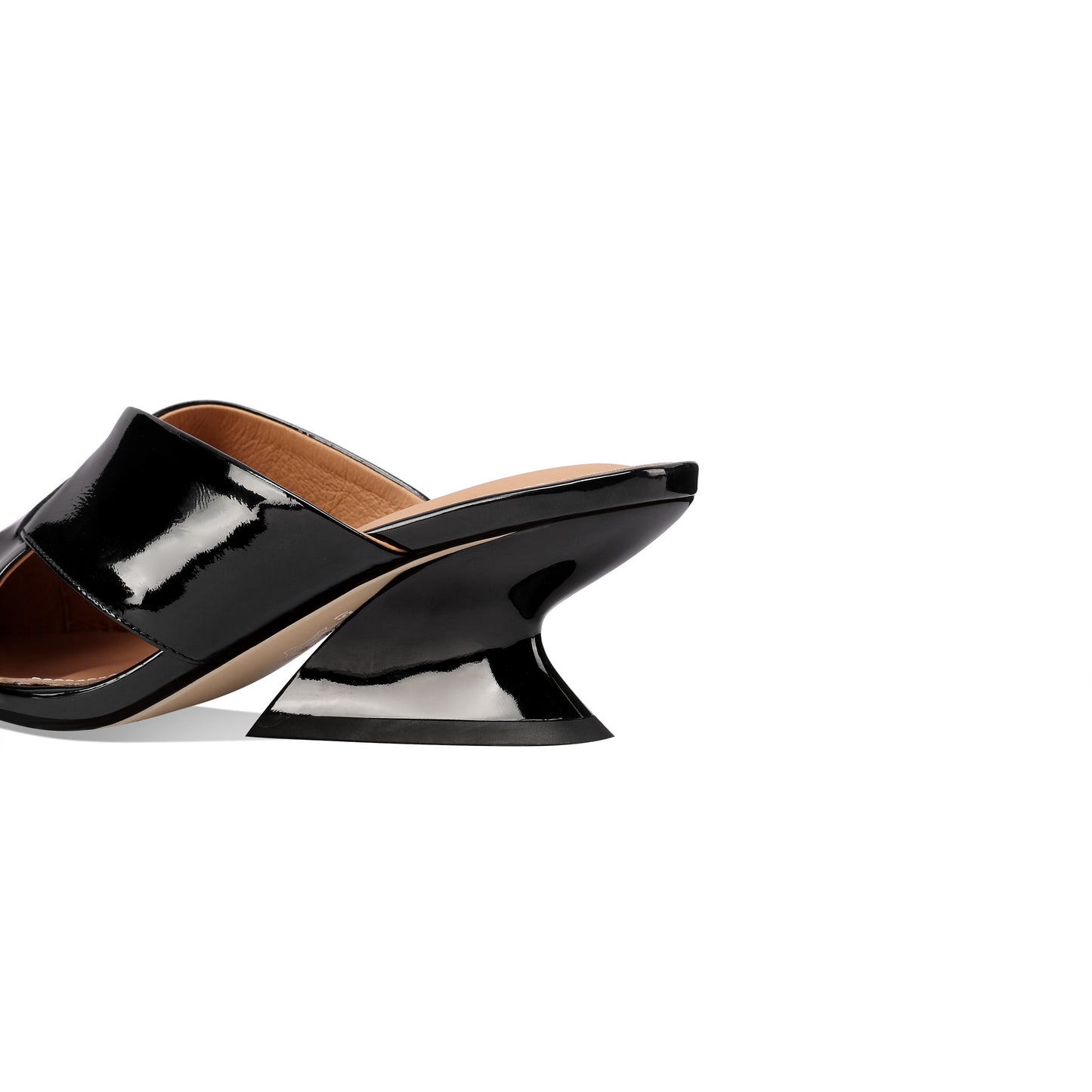 TinaCus Women's Pointed Toe Glossy Patent Leather Handmade Mid Heels Chic Sandal Slippers