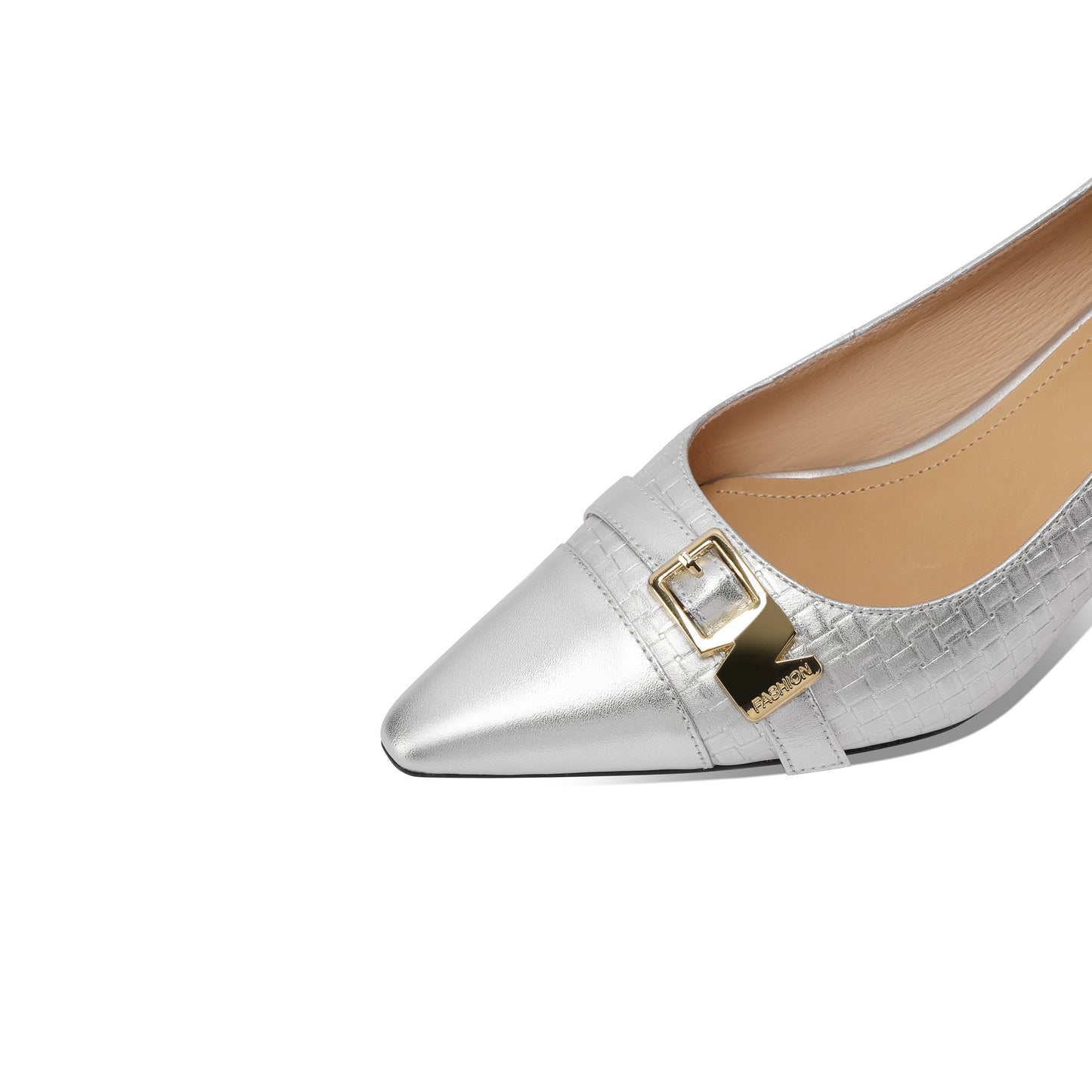 TinaCus Genuine Leather Handmade Buckle Women's Pointed Toe Mid Heels Trendy Pumps Shoes