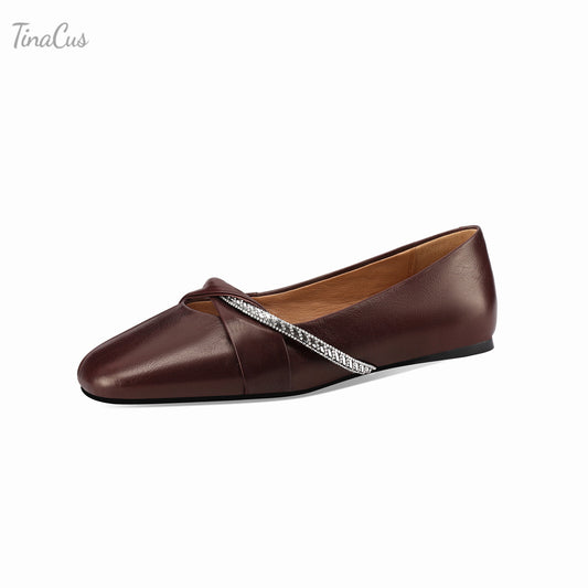 TinaCus Women's Handmade Genuine Leather Round Toe Comfortable Slip On Flats