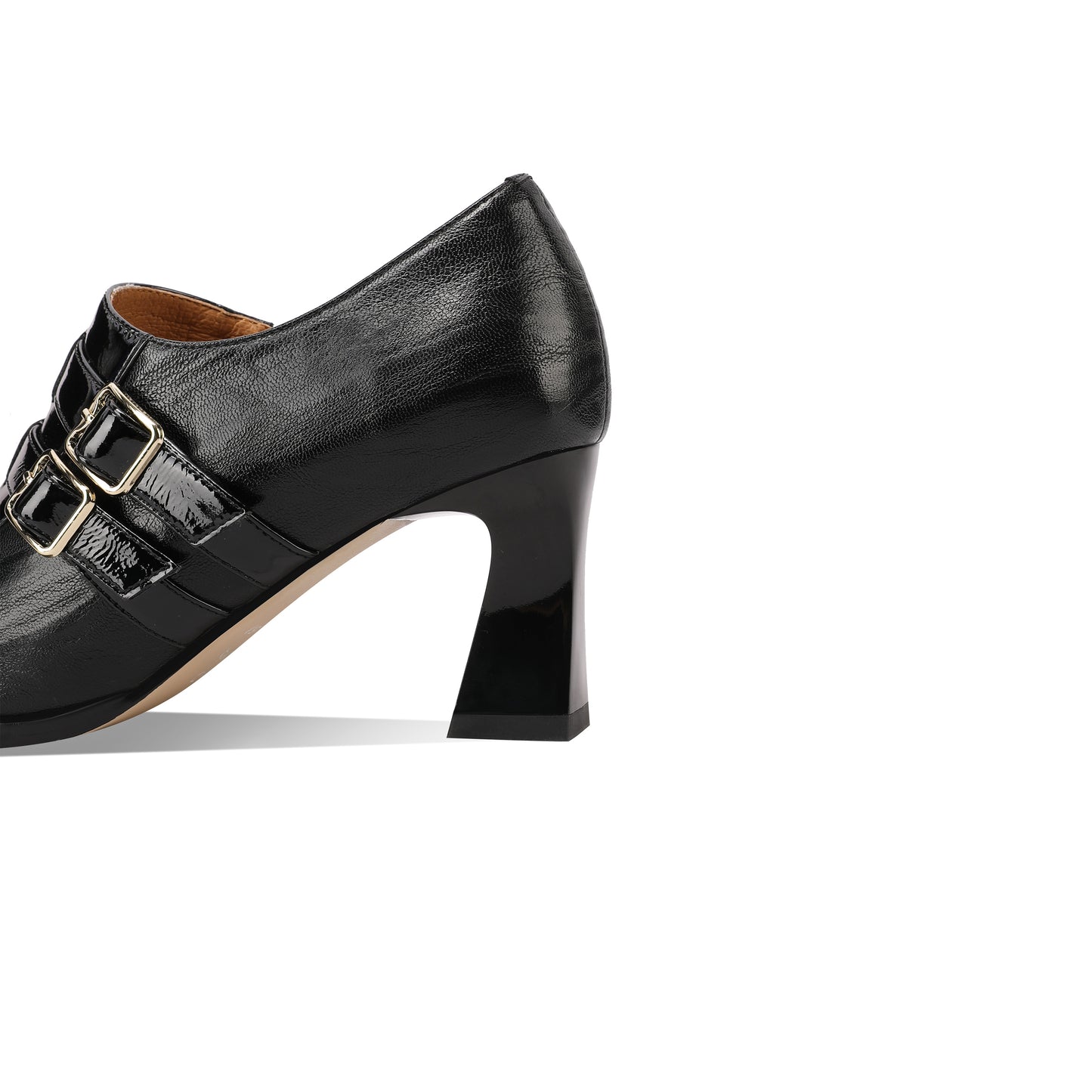 TinaCus Women's Round Toe Handmade Buckles Genuine Leather Mid Spool Heels Zip Up Pumps Shoes