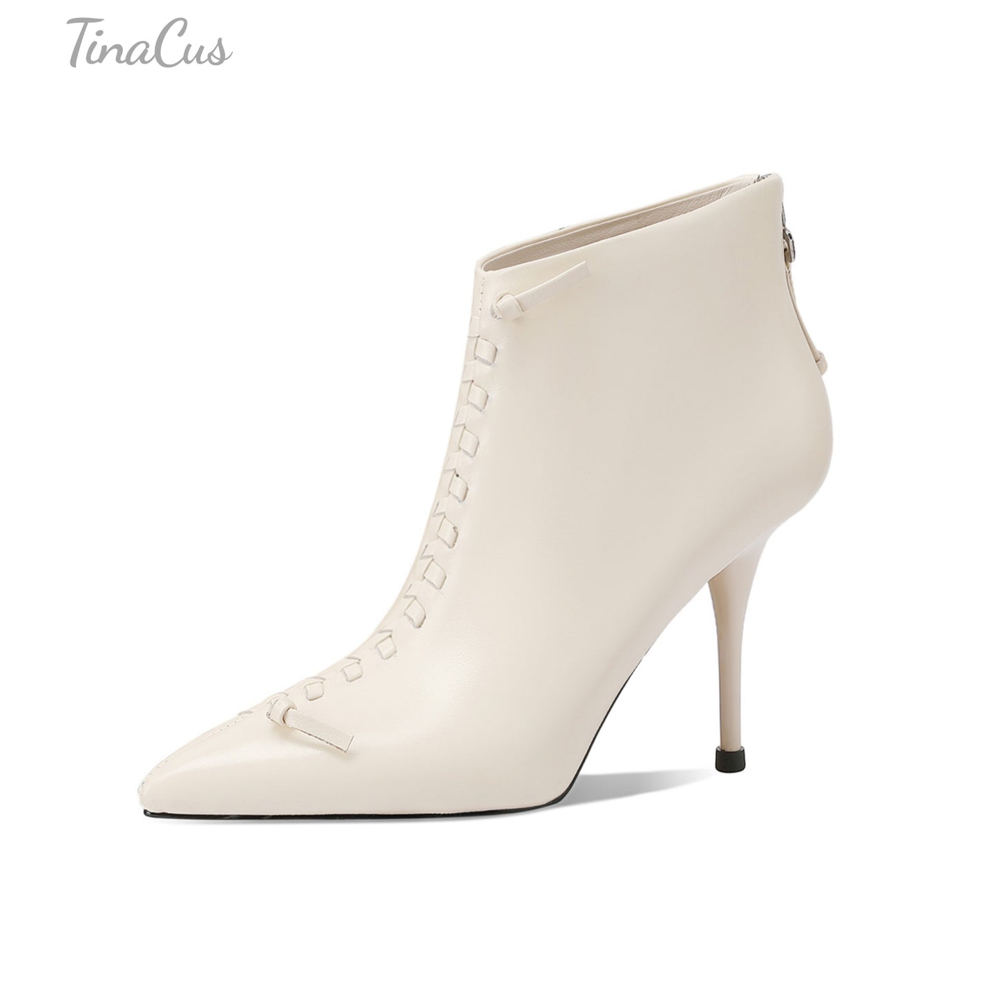 TinaCus Stiletto Heels Ankle Boots Women's Pointed Toe Genuine Leather Handmade Back Zipper Elegant Booties