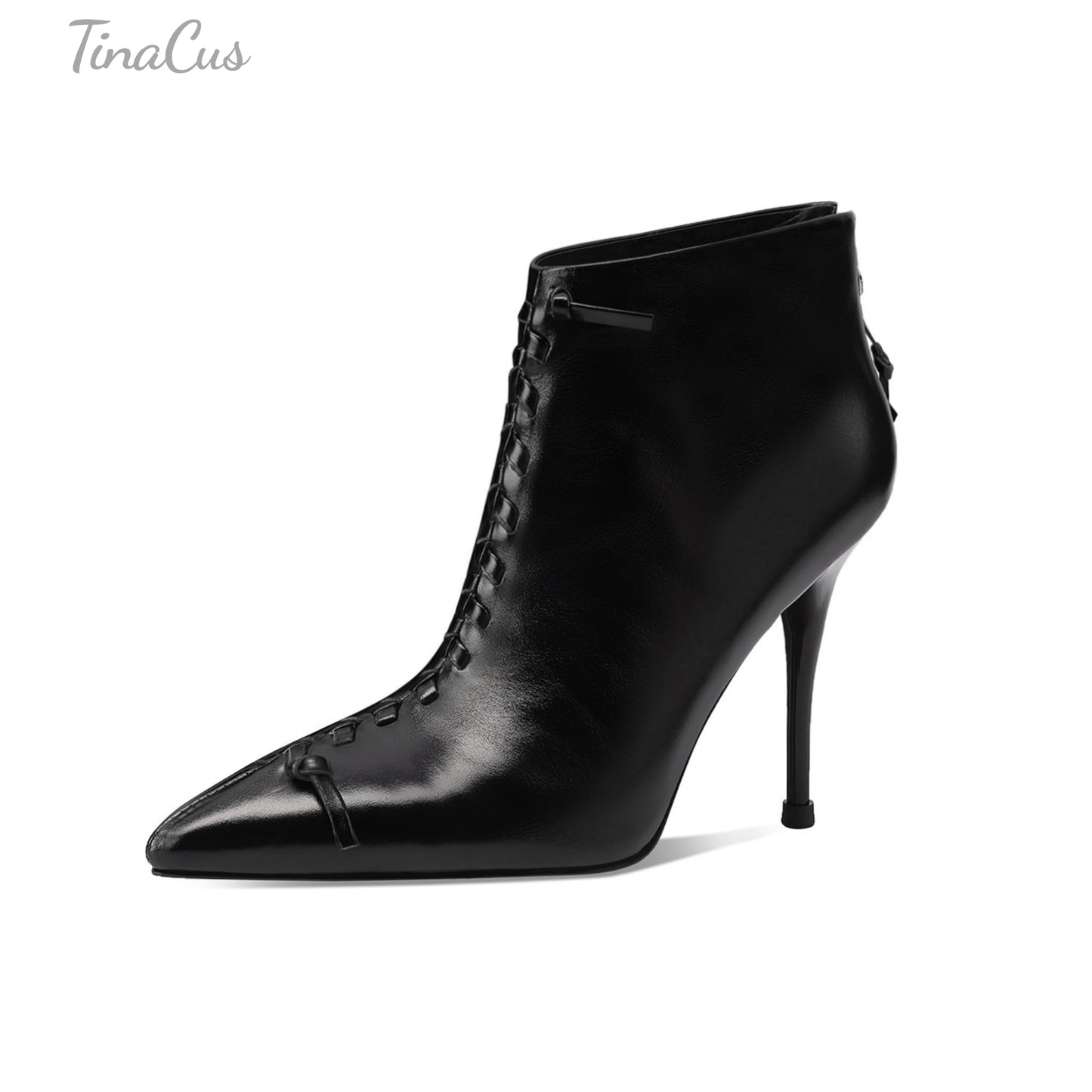 TinaCus Stiletto Heels Ankle Boots Women's Pointed Toe Genuine Leather Handmade Back Zipper Elegant Booties
