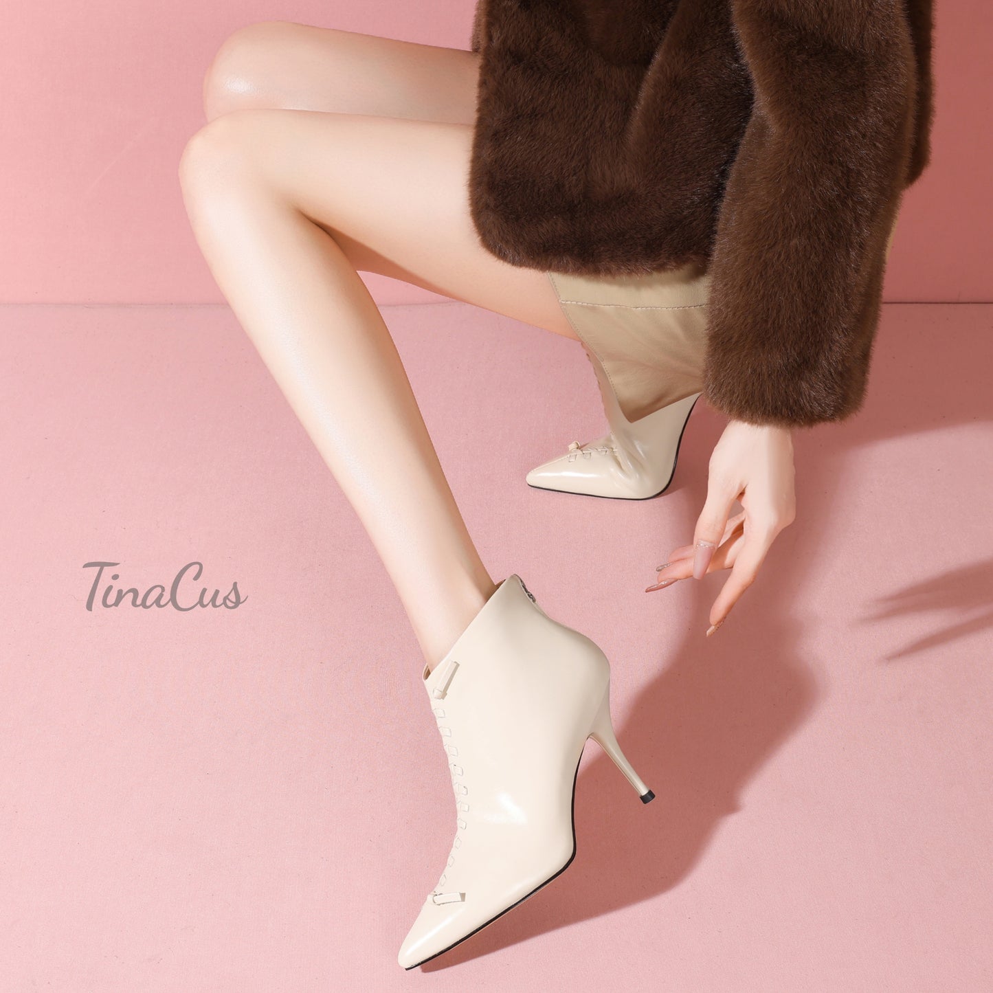 TinaCus Stiletto Heels Ankle Boots Women's Pointed Toe Genuine Leather Handmade Back Zipper Elegant Booties