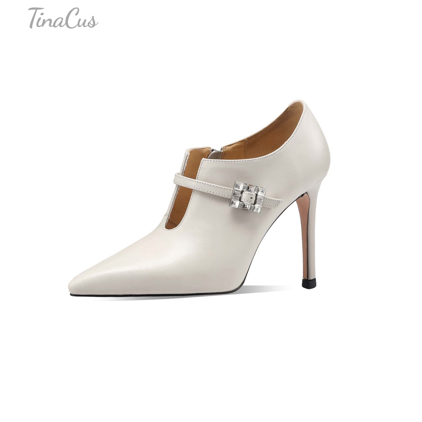 TinaCus Women's Sexy Pumps Handmade Genuine Leather Pointded Toe V-Cutting Side Zip Stiletto Heels Wedding Party