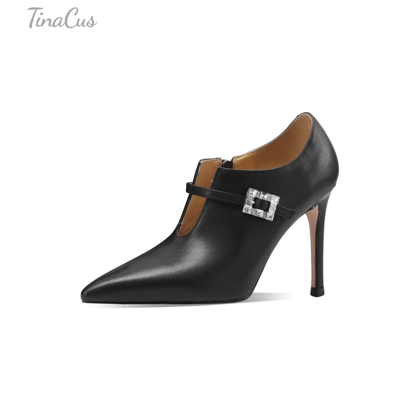 TinaCus Women's Sexy Pumps Handmade Genuine Leather Pointded Toe V-Cutting Side Zip Stiletto Heels Wedding Party