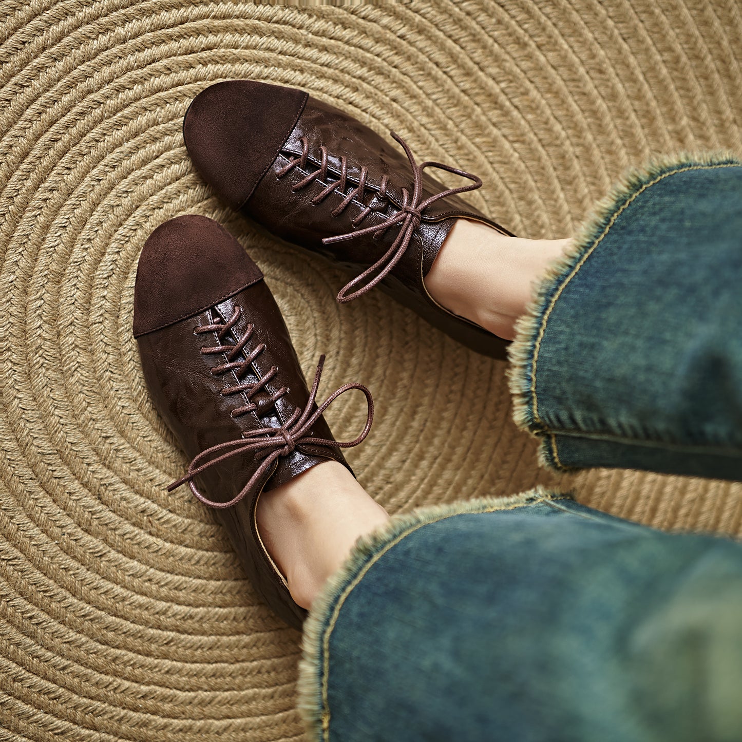 TinaCus Handmade Women's Genuine Leather Round Toe Lace-up Office Oxford Flats