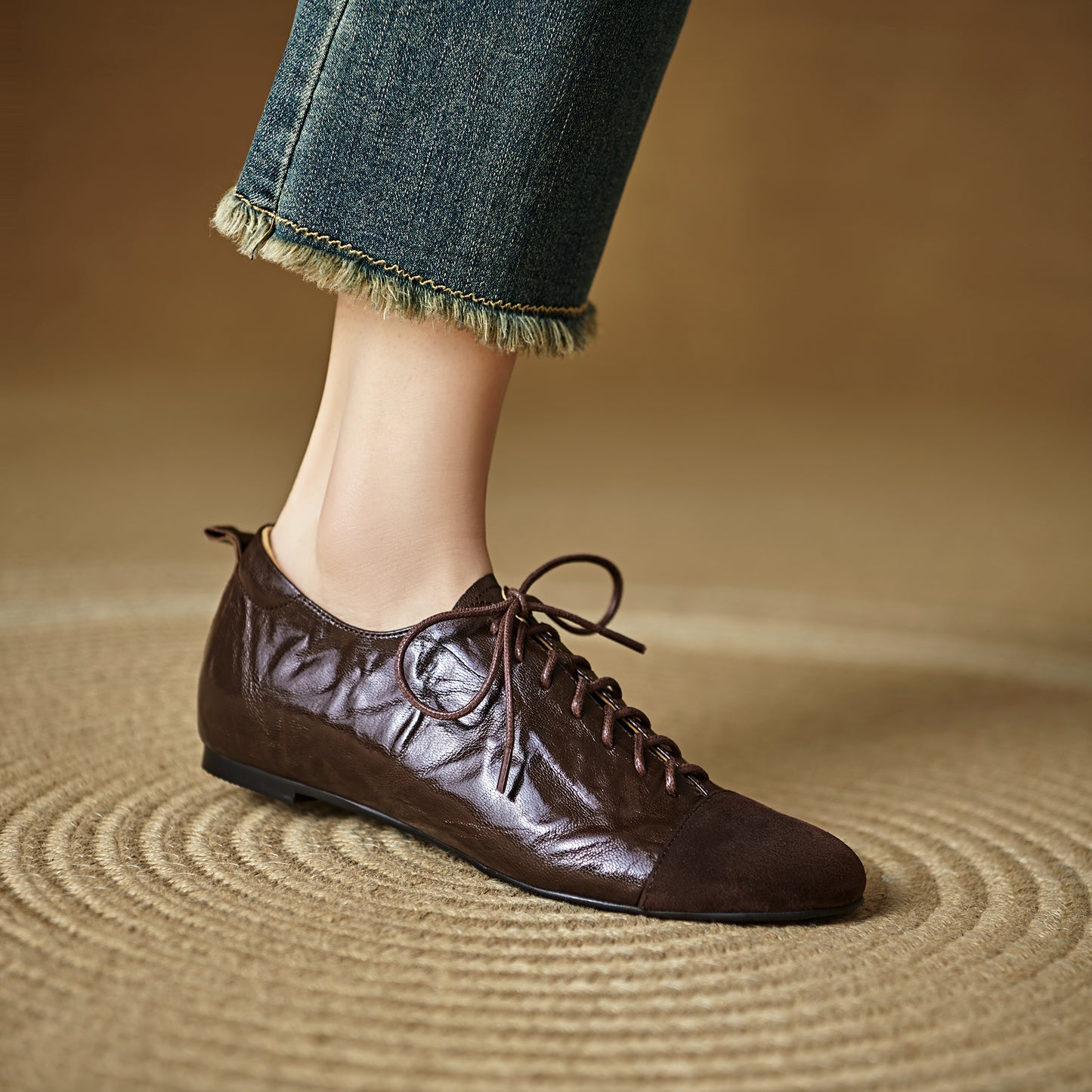 TinaCus Handmade Women's Genuine Leather Round Toe Lace-up Office Oxford Flats