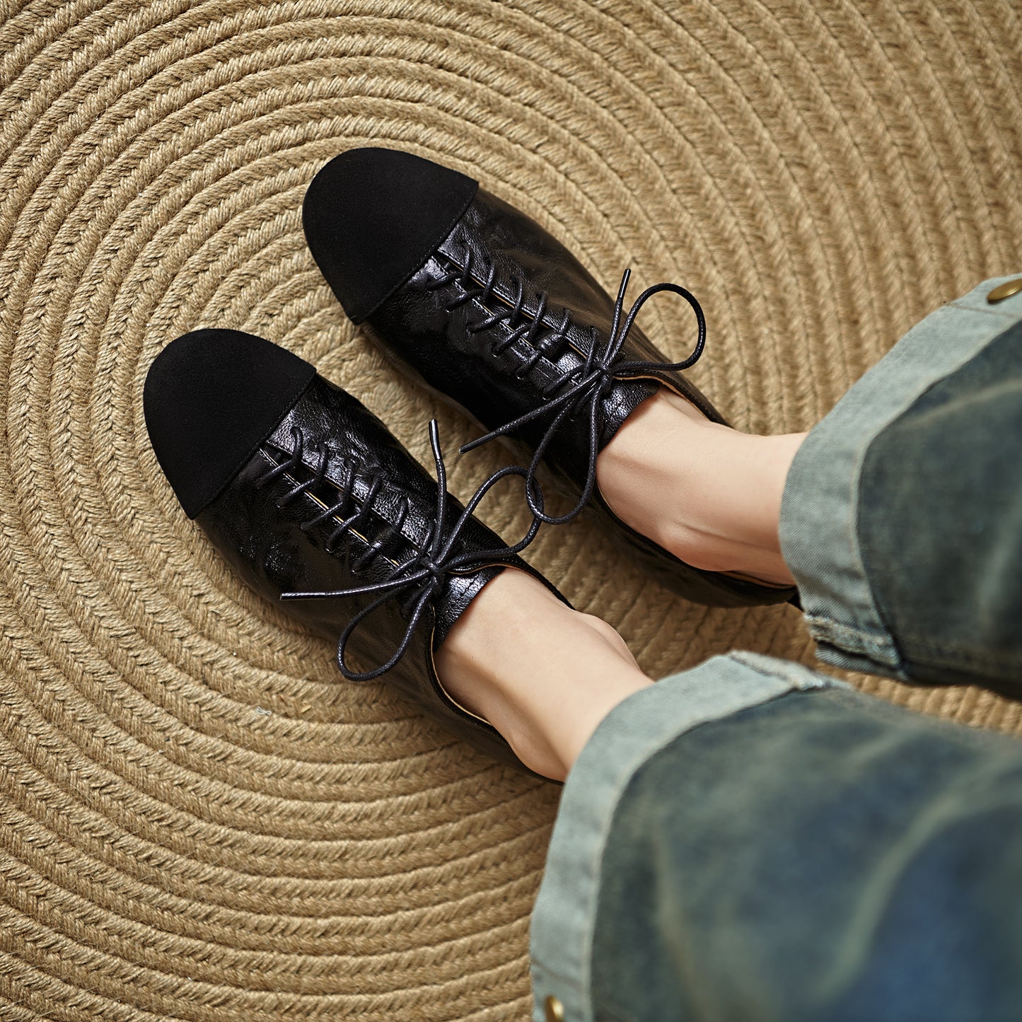 TinaCus Handmade Women's Genuine Leather Round Toe Lace-up Office Oxford Flats