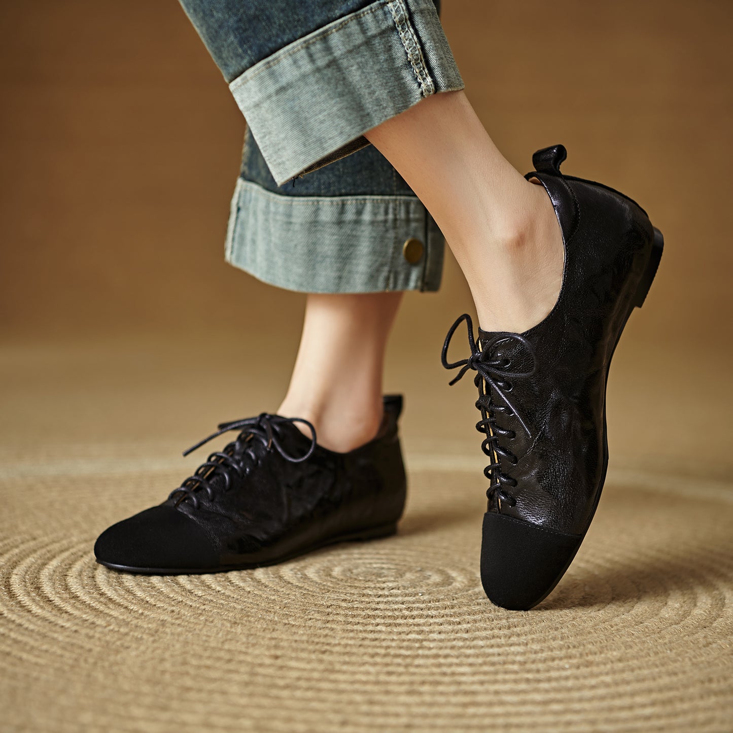 TinaCus Handmade Women's Genuine Leather Round Toe Lace-up Office Oxford Flats