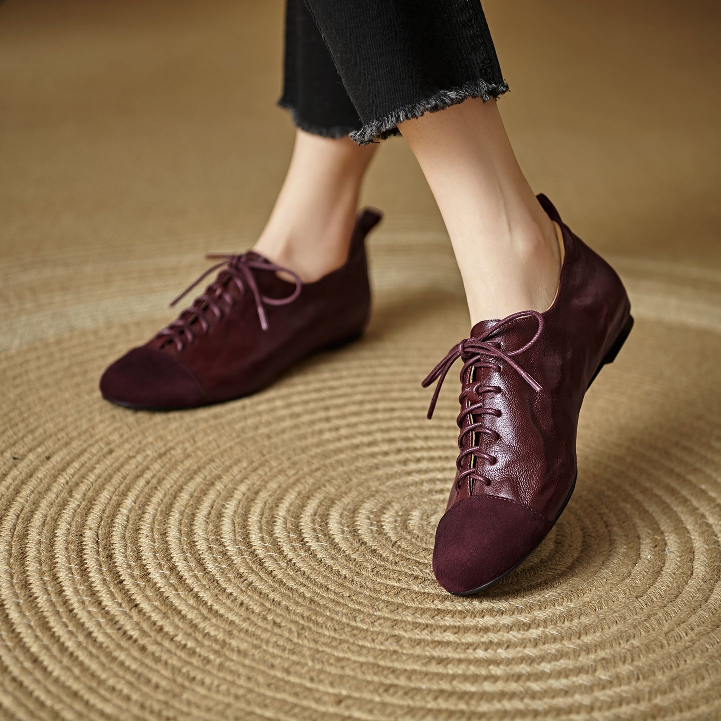 TinaCus Handmade Women's Genuine Leather Round Toe Lace-up Office Oxford Flats