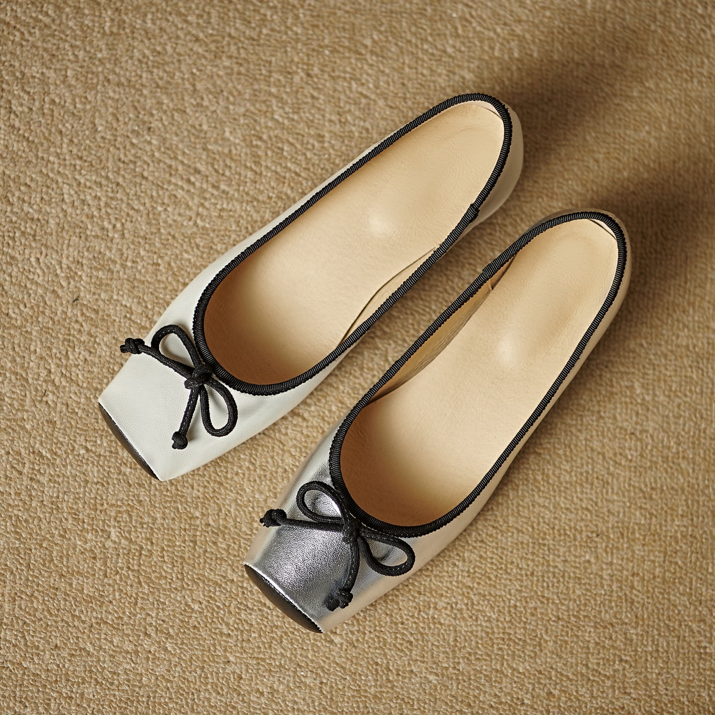 TinaCus Handmade Women's Genuine Leather Dressy Square Toe Ballet Flat with Bowknot