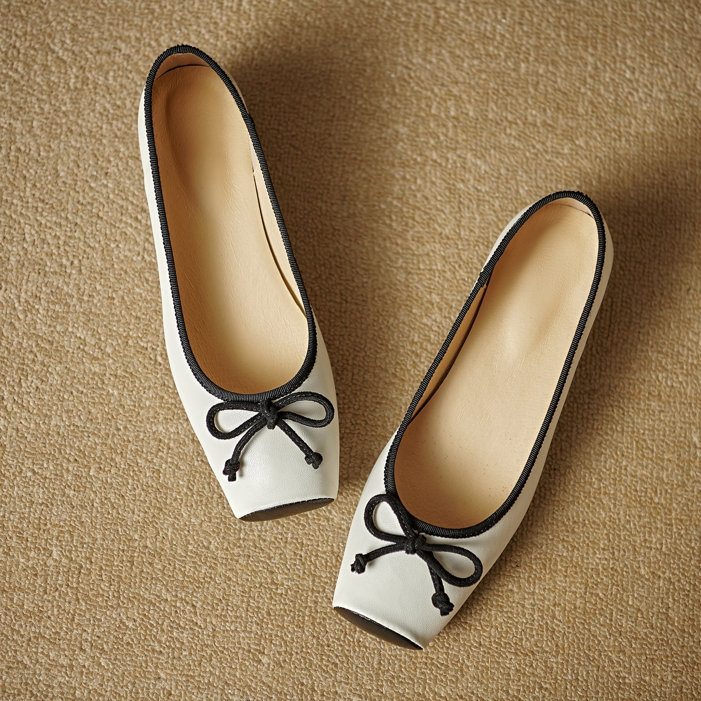 TinaCus Handmade Women's Genuine Leather Dressy Square Toe Ballet Flat with Bowknot