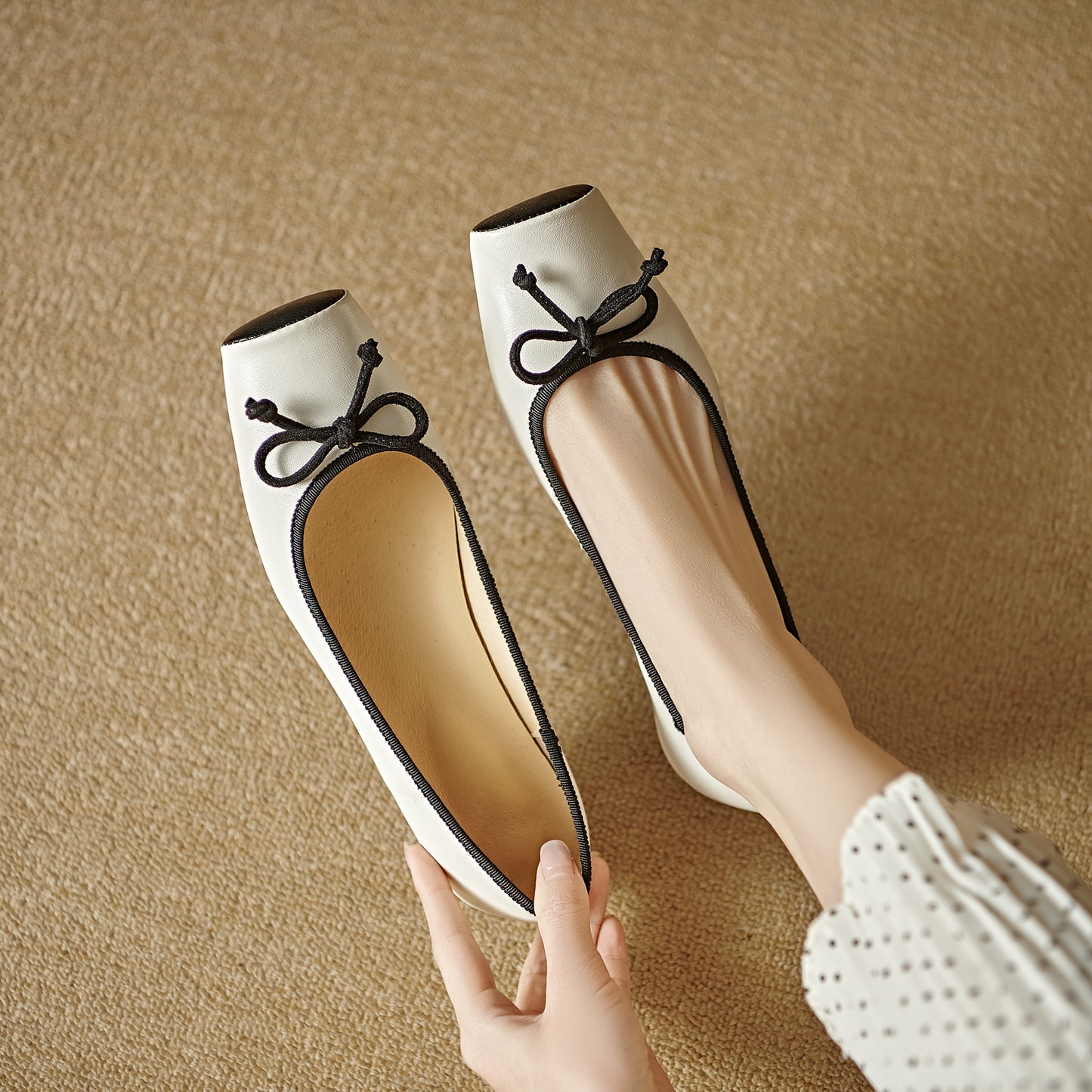 TinaCus Handmade Women's Genuine Leather Dressy Square Toe Ballet Flat with Bowknot