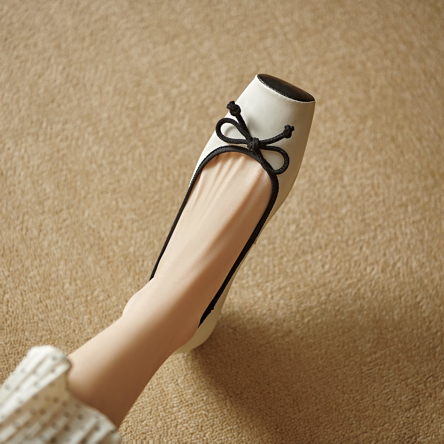 TinaCus Handmade Women's Genuine Leather Dressy Square Toe Ballet Flat with Bowknot