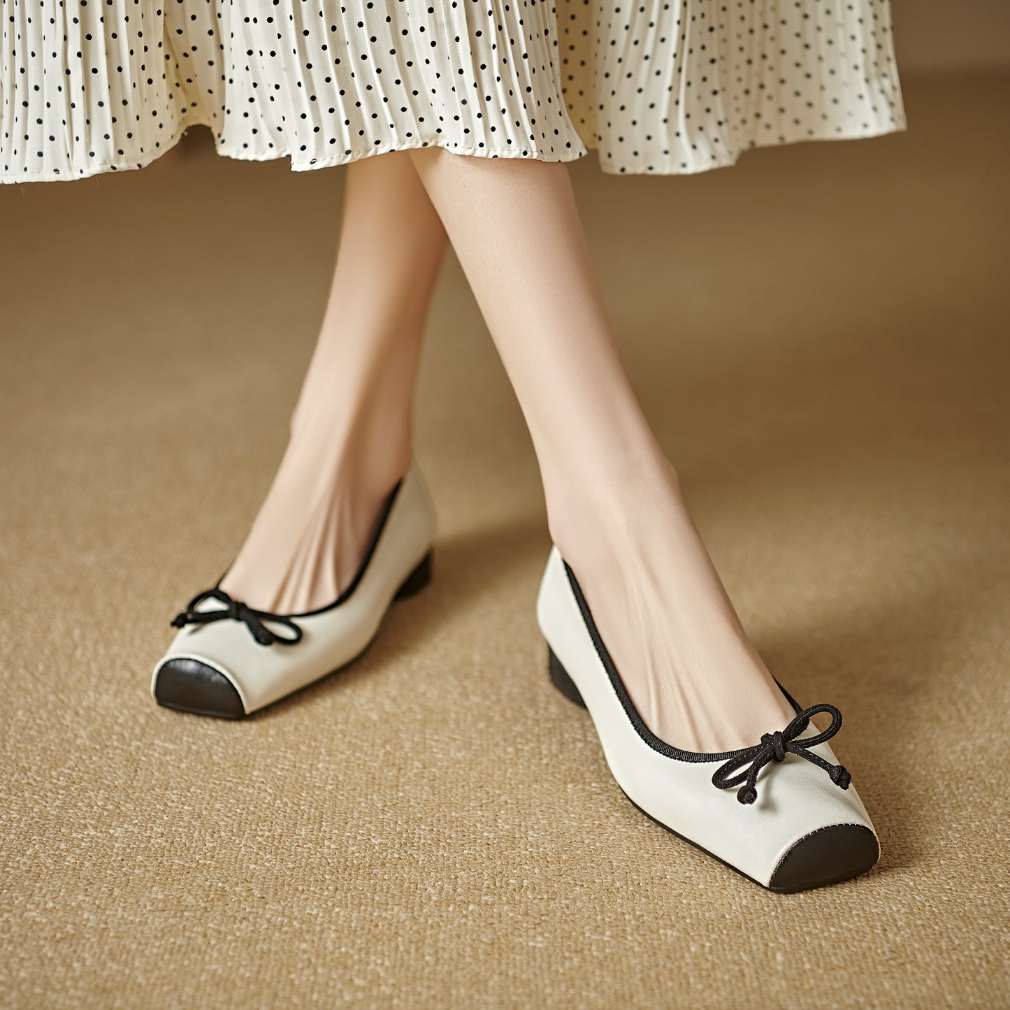 TinaCus Handmade Women's Genuine Leather Dressy Square Toe Ballet Flat with Bowknot