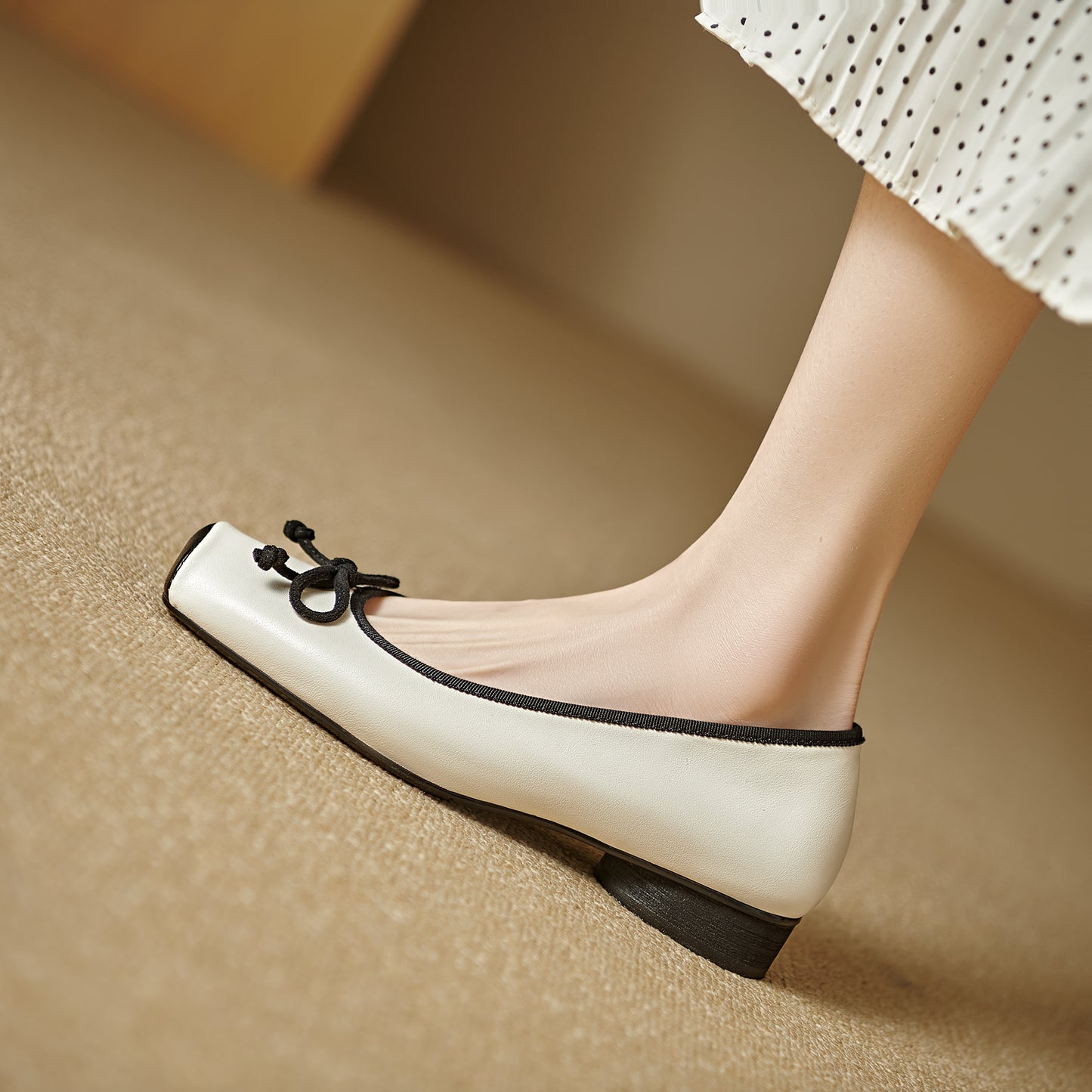 TinaCus Handmade Women's Genuine Leather Dressy Square Toe Ballet Flat with Bowknot