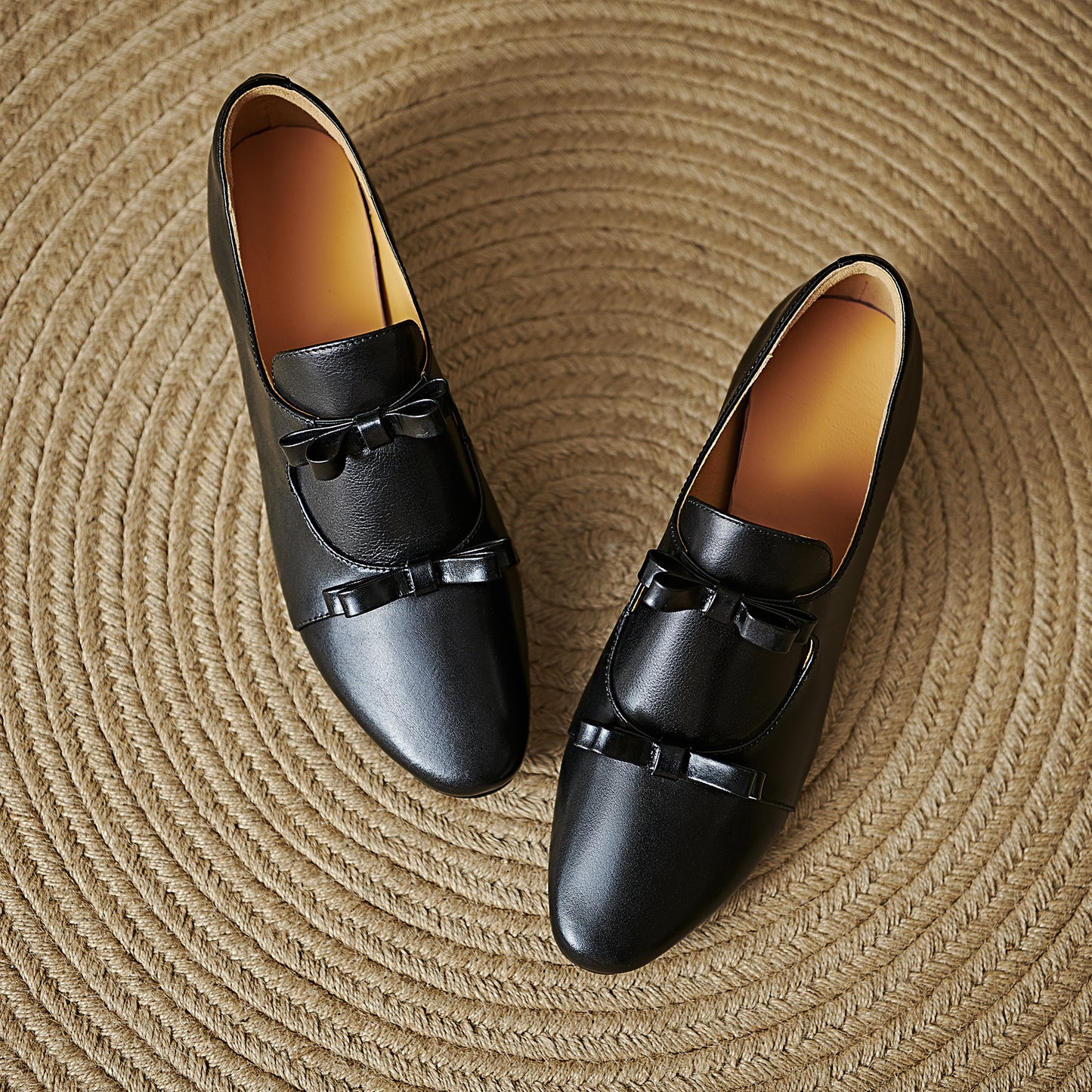 TinaCus Handmade Women's Genuine Leather Round Toe Double Bowknots Classic Loafer Shoes