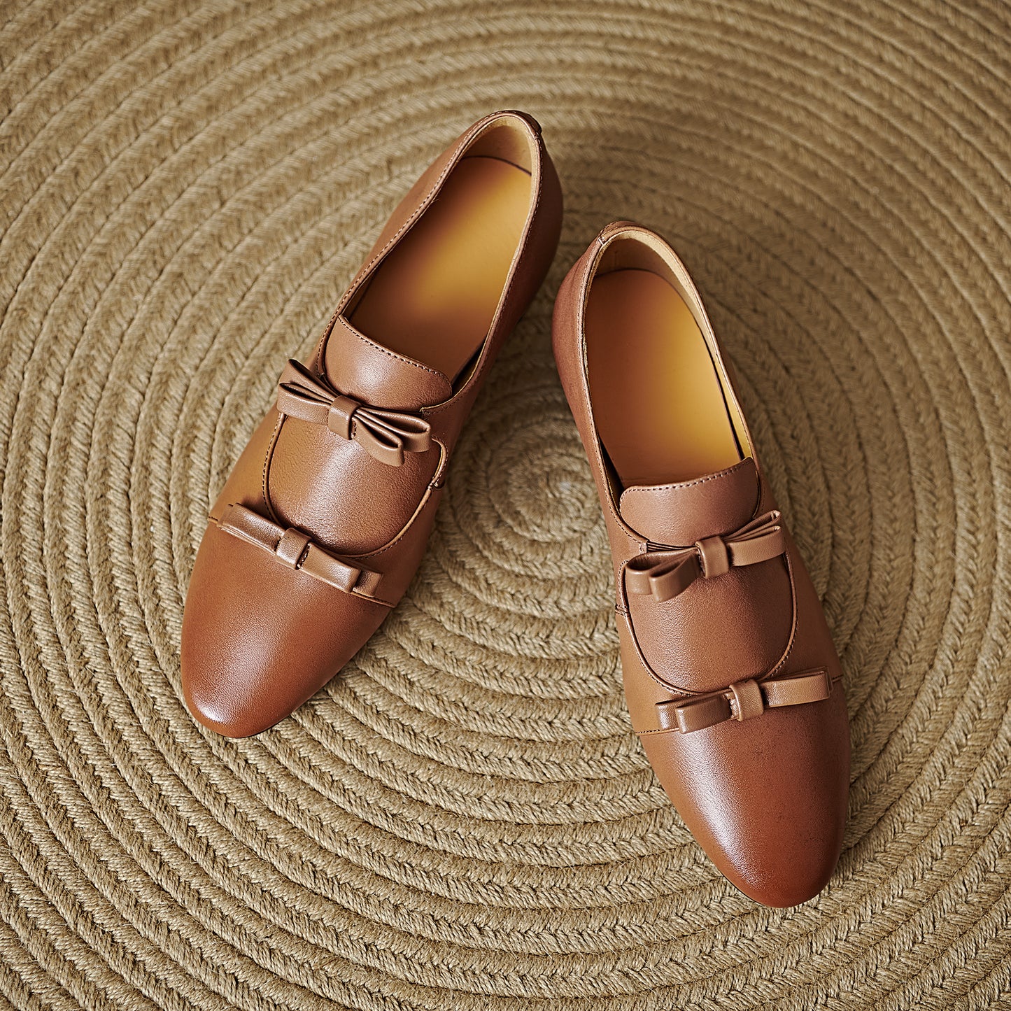 TinaCus Handmade Women's Genuine Leather Round Toe Double Bowknots Classic Loafer Shoes