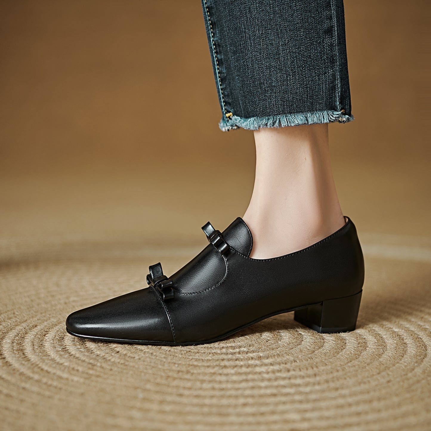 TinaCus Handmade Women's Genuine Leather Round Toe Double Bowknots Classic Loafer Shoes