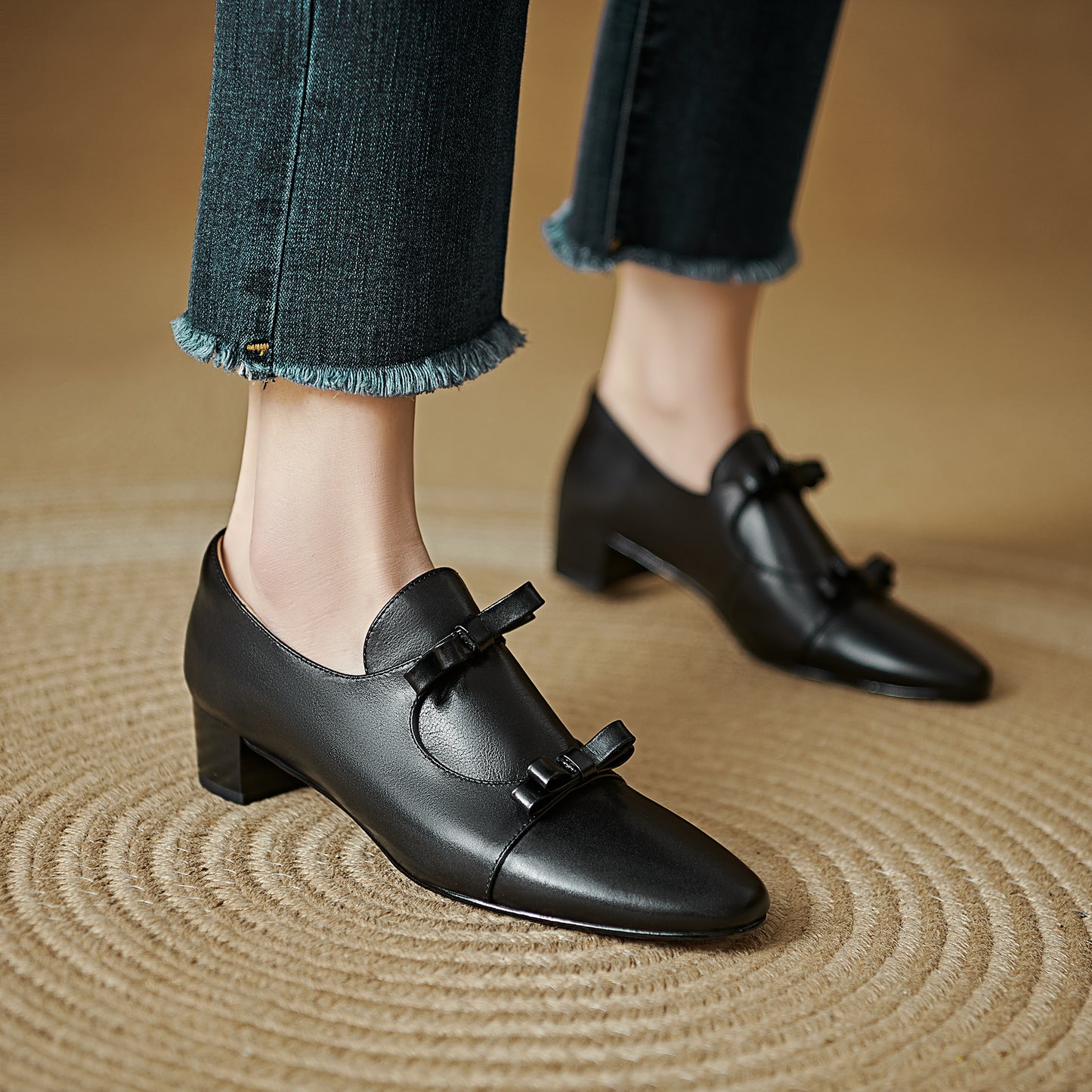 TinaCus Handmade Women's Genuine Leather Round Toe Double Bowknots Classic Loafer Shoes