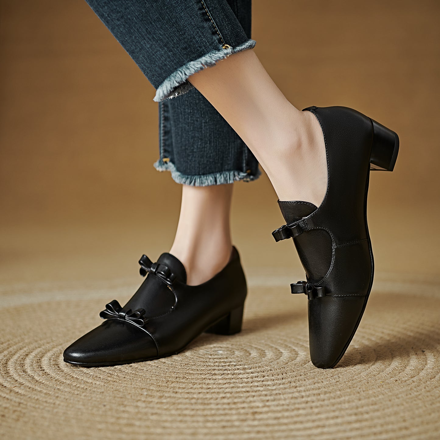 TinaCus Handmade Women's Genuine Leather Round Toe Double Bowknots Classic Loafer Shoes