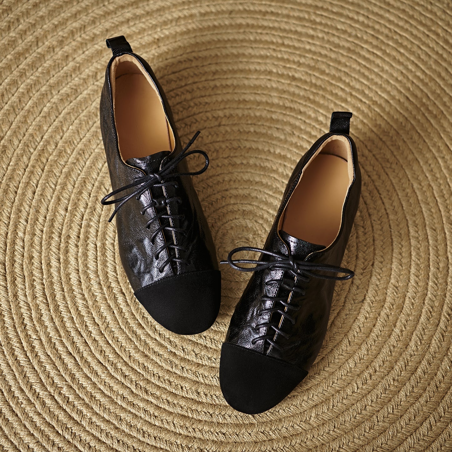 TinaCus Handmade Women's Genuine Leather Round Toe Lace-up Office Oxford Flats