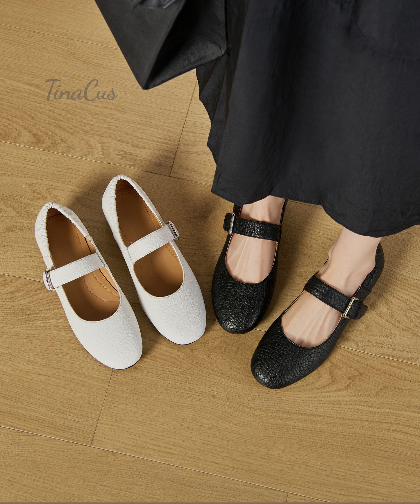TinaCus Women's Buckle Strap Mary Jane Flats Genuine Leather Handmade Round Toe Casual Shoes
