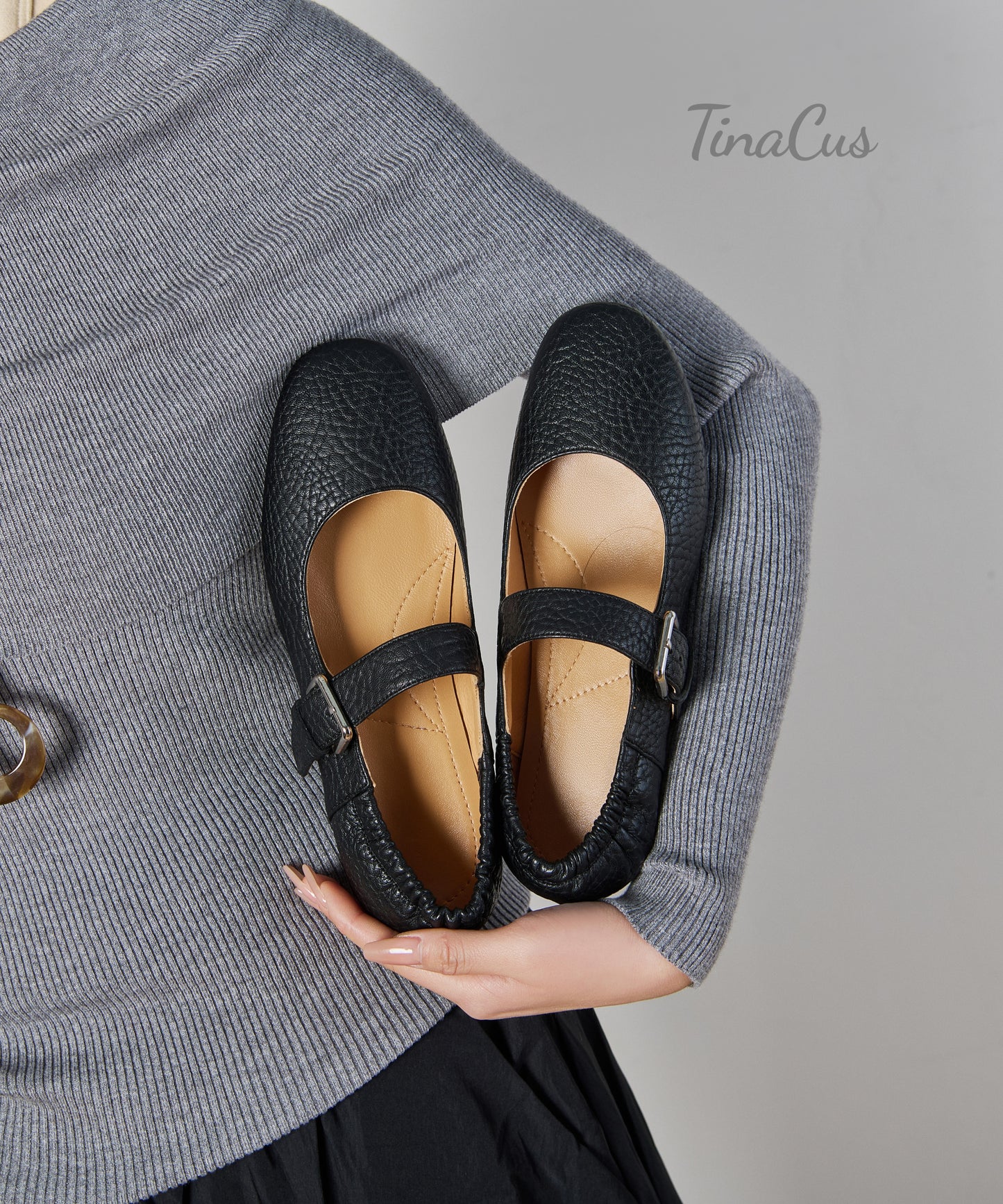 TinaCus Women's Buckle Strap Mary Jane Flats Genuine Leather Handmade Round Toe Casual Shoes