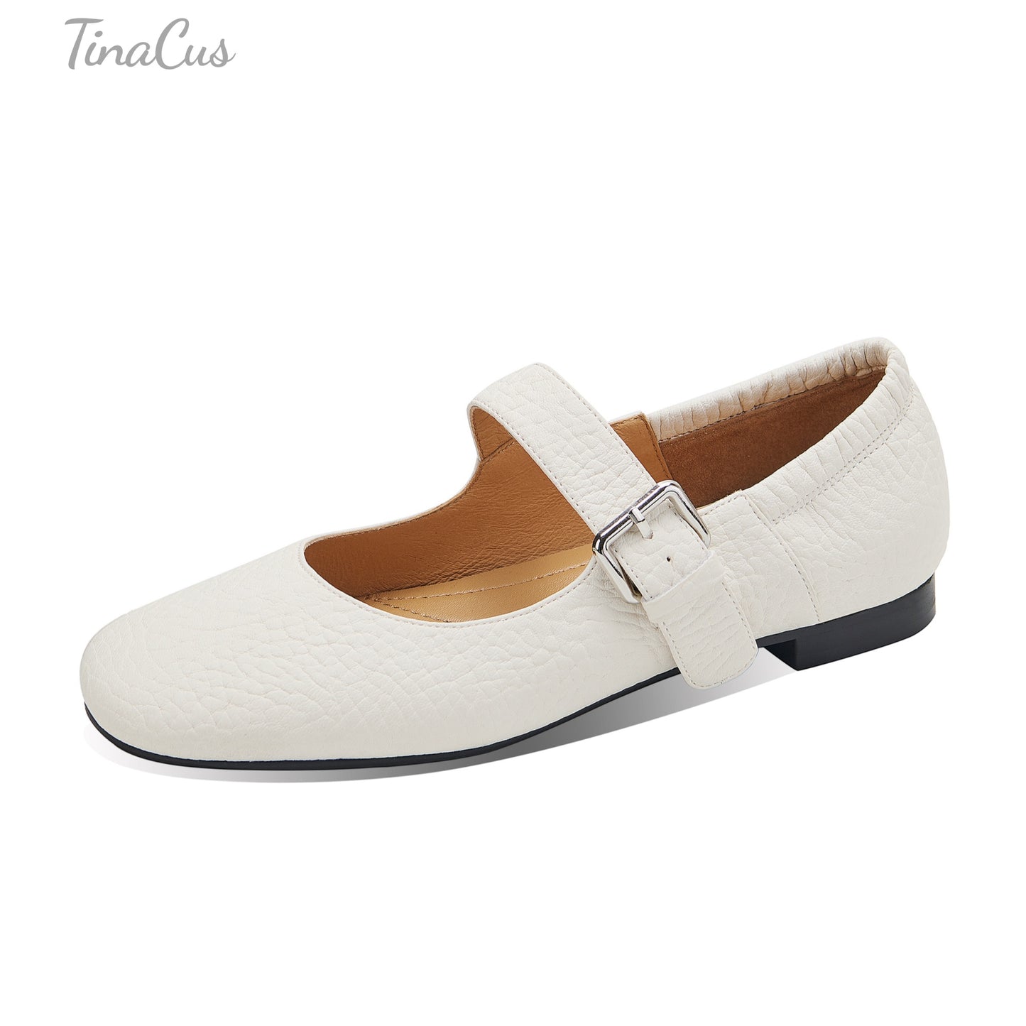 TinaCus Women's Buckle Strap Mary Jane Flats Genuine Leather Handmade Round Toe Casual Shoes