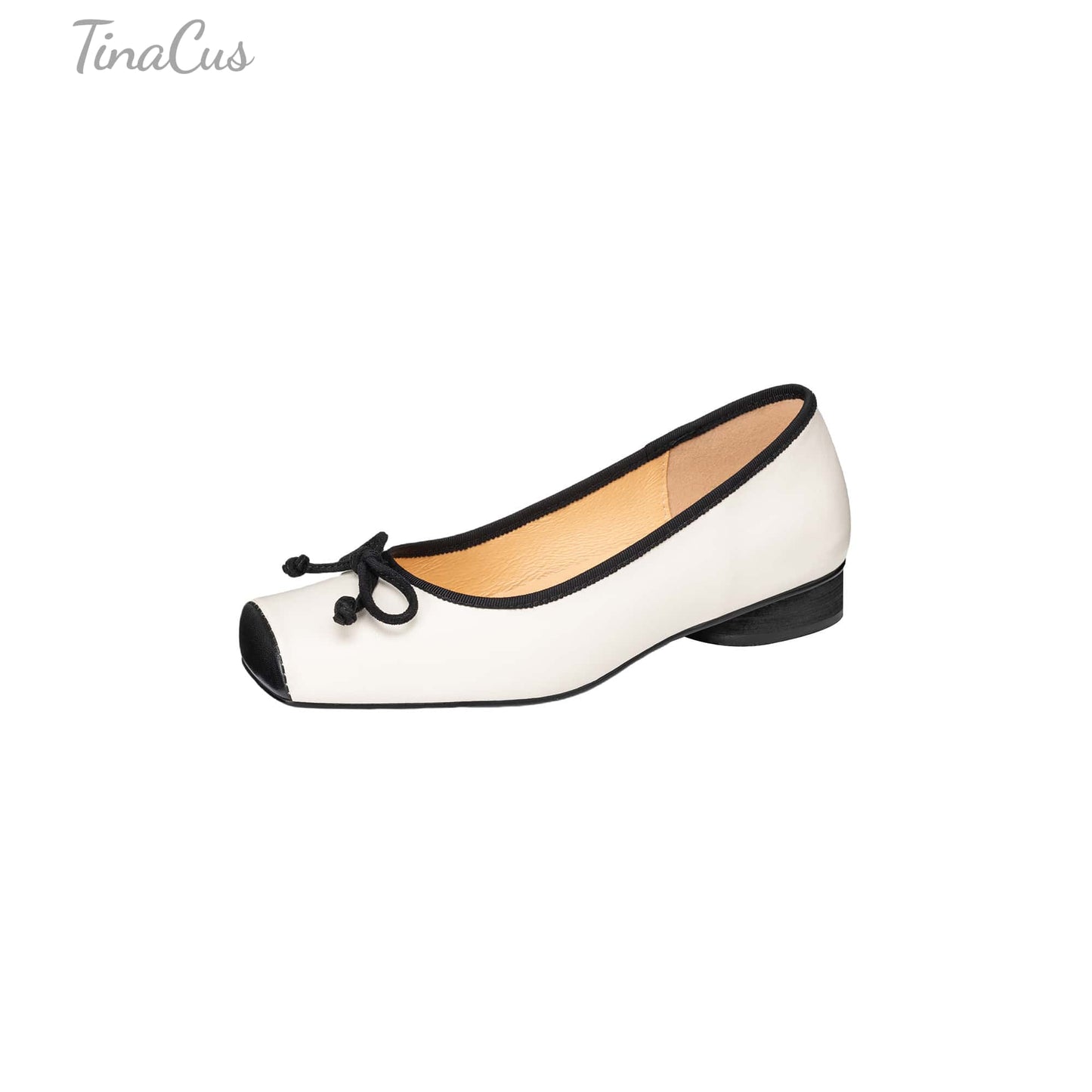 TinaCus Handmade Women's Genuine Leather Dressy Square Toe Ballet Flat with Bowknot