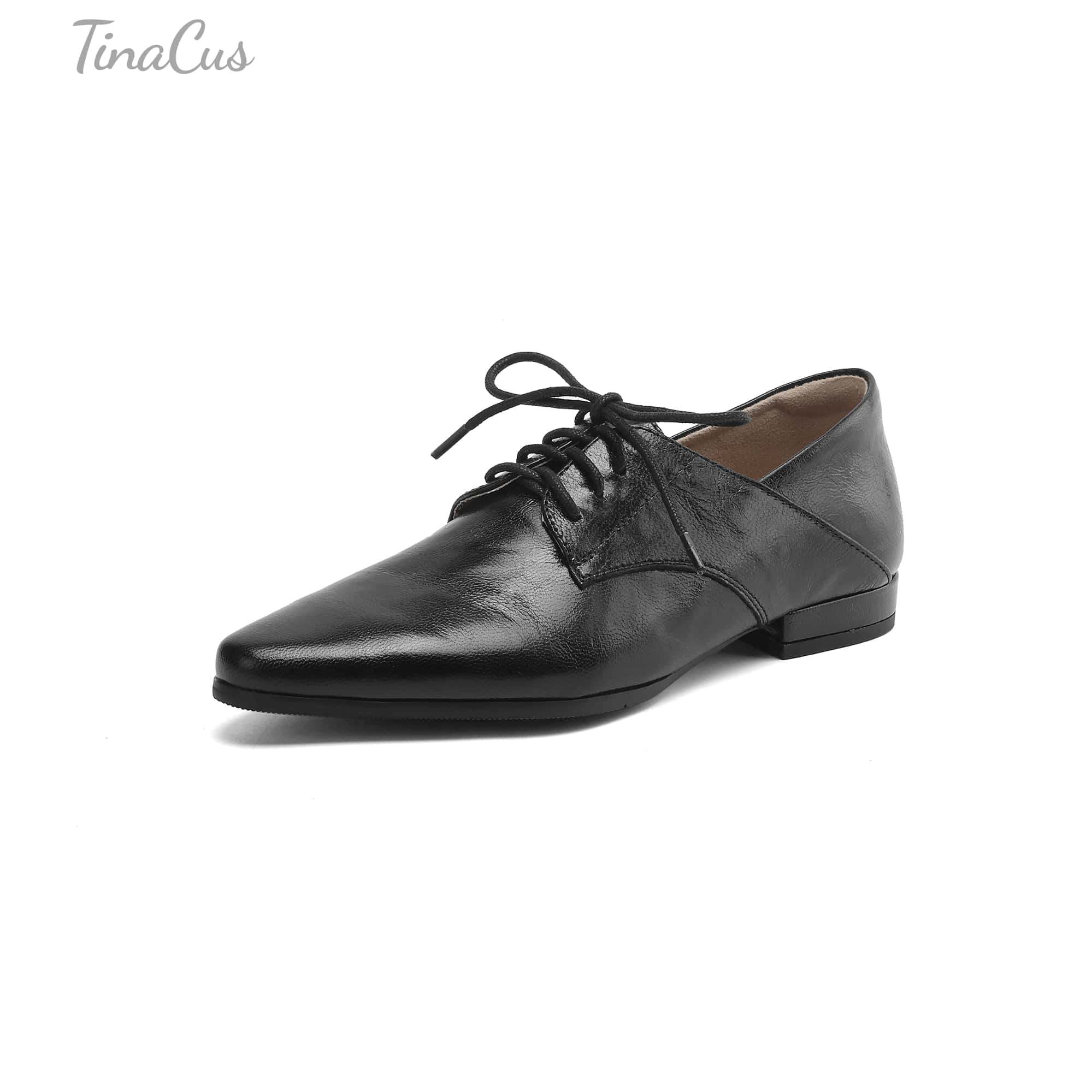 TinaCus Handmade Women's Genuine Leather Pointed Toe Lace-up Classic O