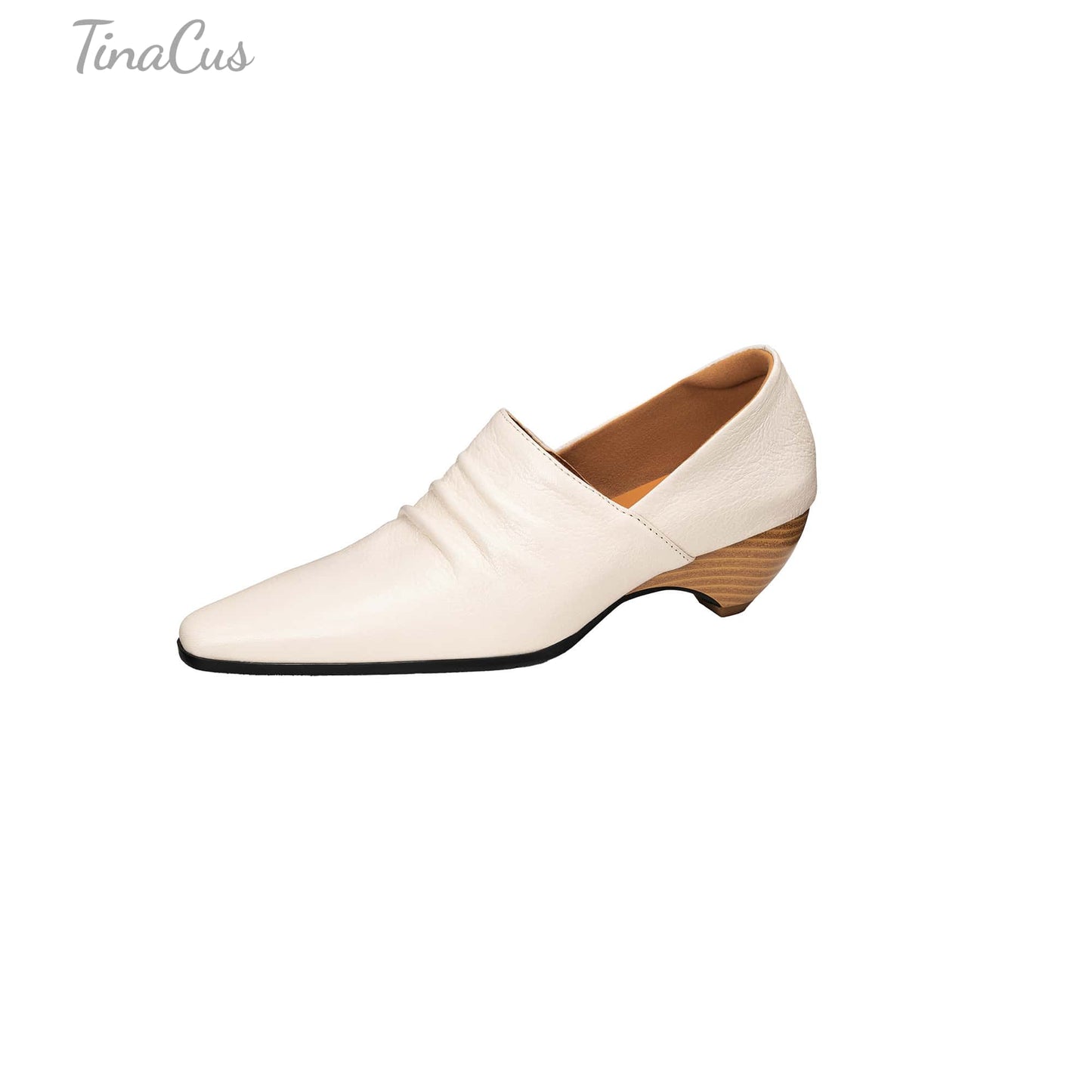 TinaCus Women's Slip-on Pumps Handmade Genuine Leather Pointed Toe Chunky Heel Casual Shoes