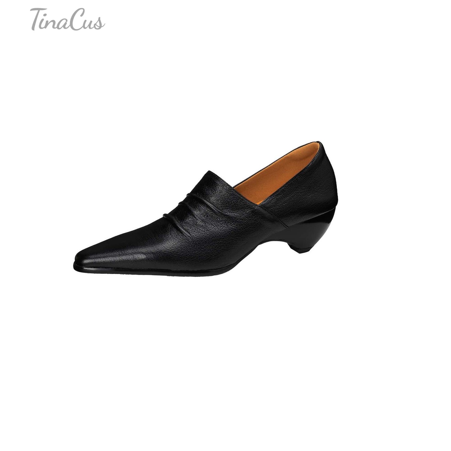 TinaCus Women's Slip-on Pumps Handmade Genuine Leather Pointed Toe Chunky Heel Casual Shoes