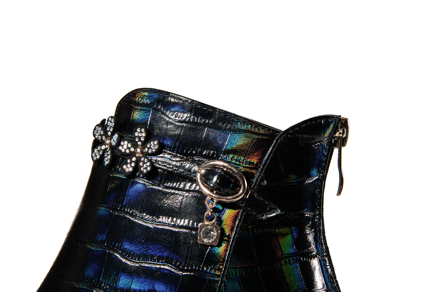 TinaCus Handmade Genuine Leather Crystal-Heel Leather Ankle Boots