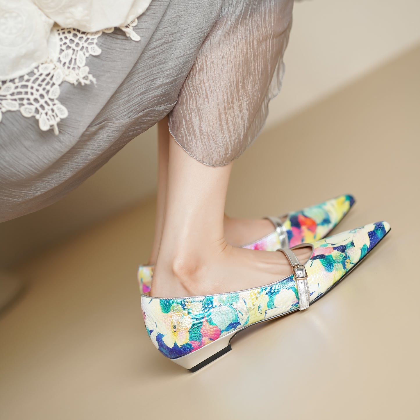TinaCus Women's Pointed Toe Mary Jane Shoes Handmade Leather Colorful Dress Slip-on Shoes