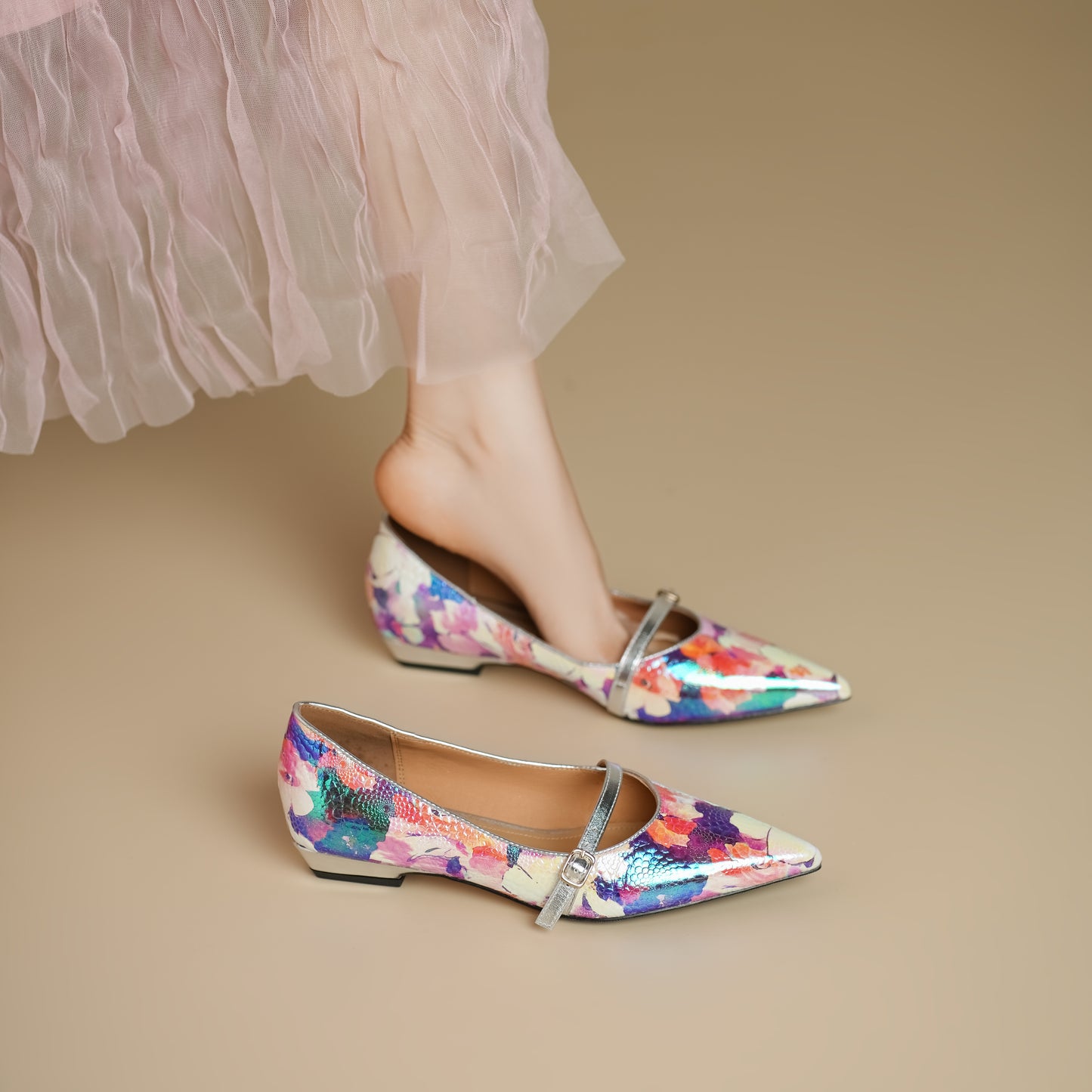 TinaCus Women's Pointed Toe Mary Jane Shoes Handmade Leather Colorful Dress Slip-on Shoes