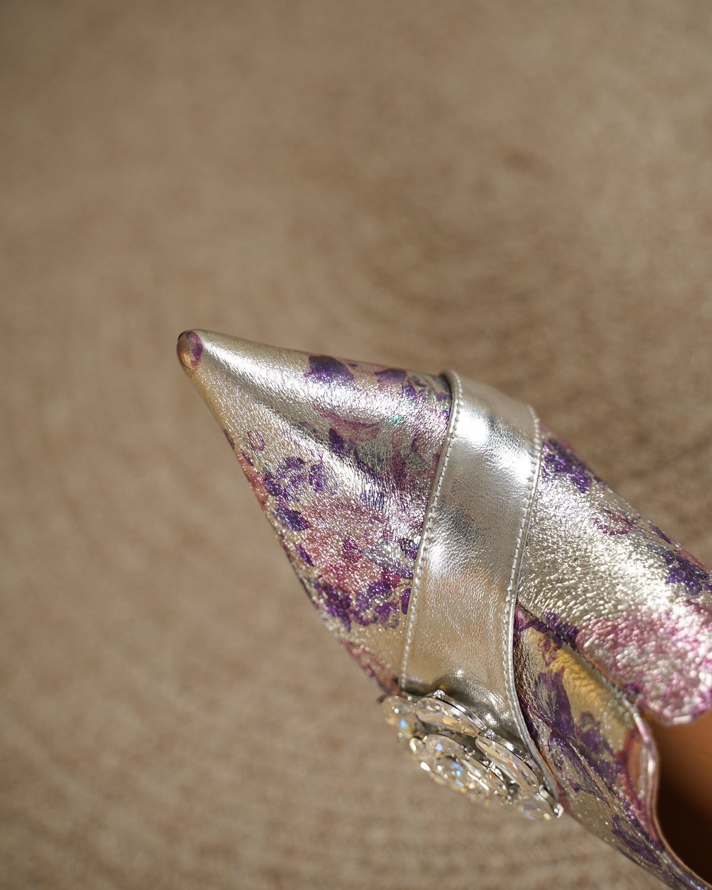 TinaCus Women's Genuine Leather Rhinestone Rose Metallic Floral Pointed Toe Handmade Stiletto Heel Dress Pumps