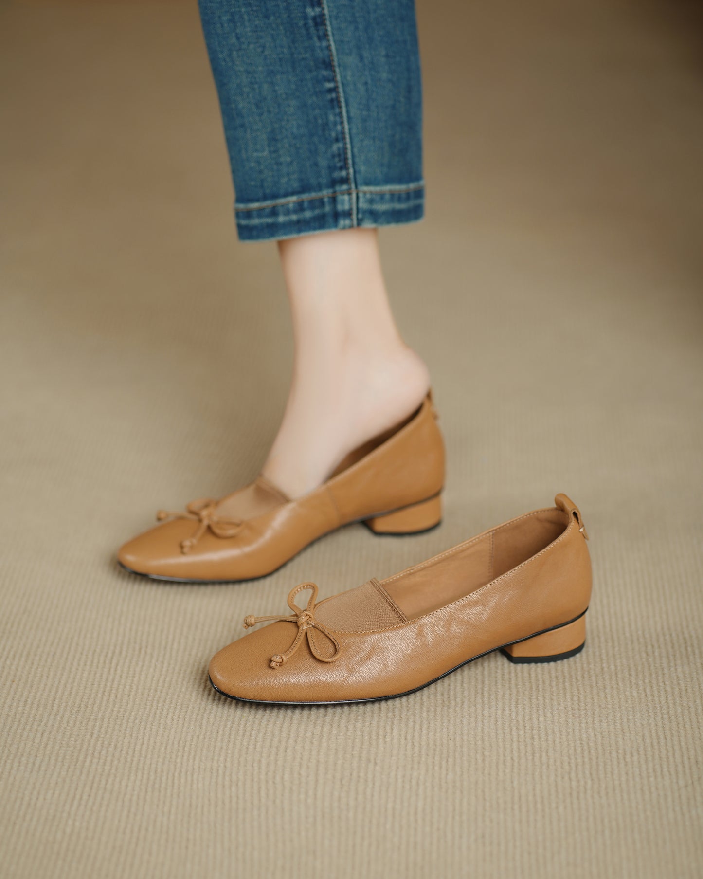 TinaCus Handmade Women's Genuine Leather Round Toe Elastic Slip On Low Heel Dress Loafer Shoes with Bowknot