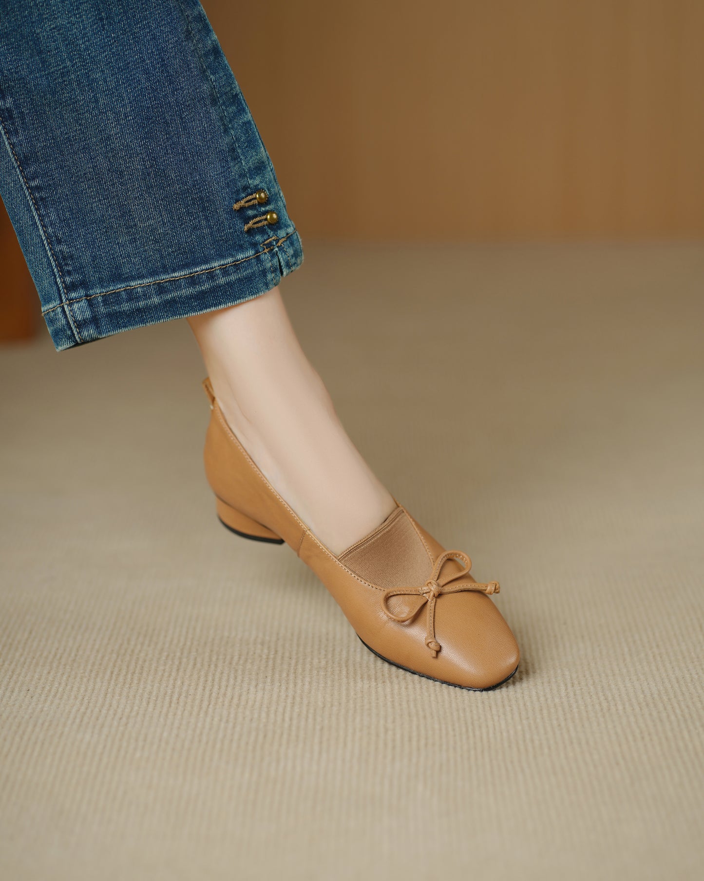 TinaCus Handmade Women's Genuine Leather Round Toe Elastic Slip On Low Heel Dress Loafer Shoes with Bowknot