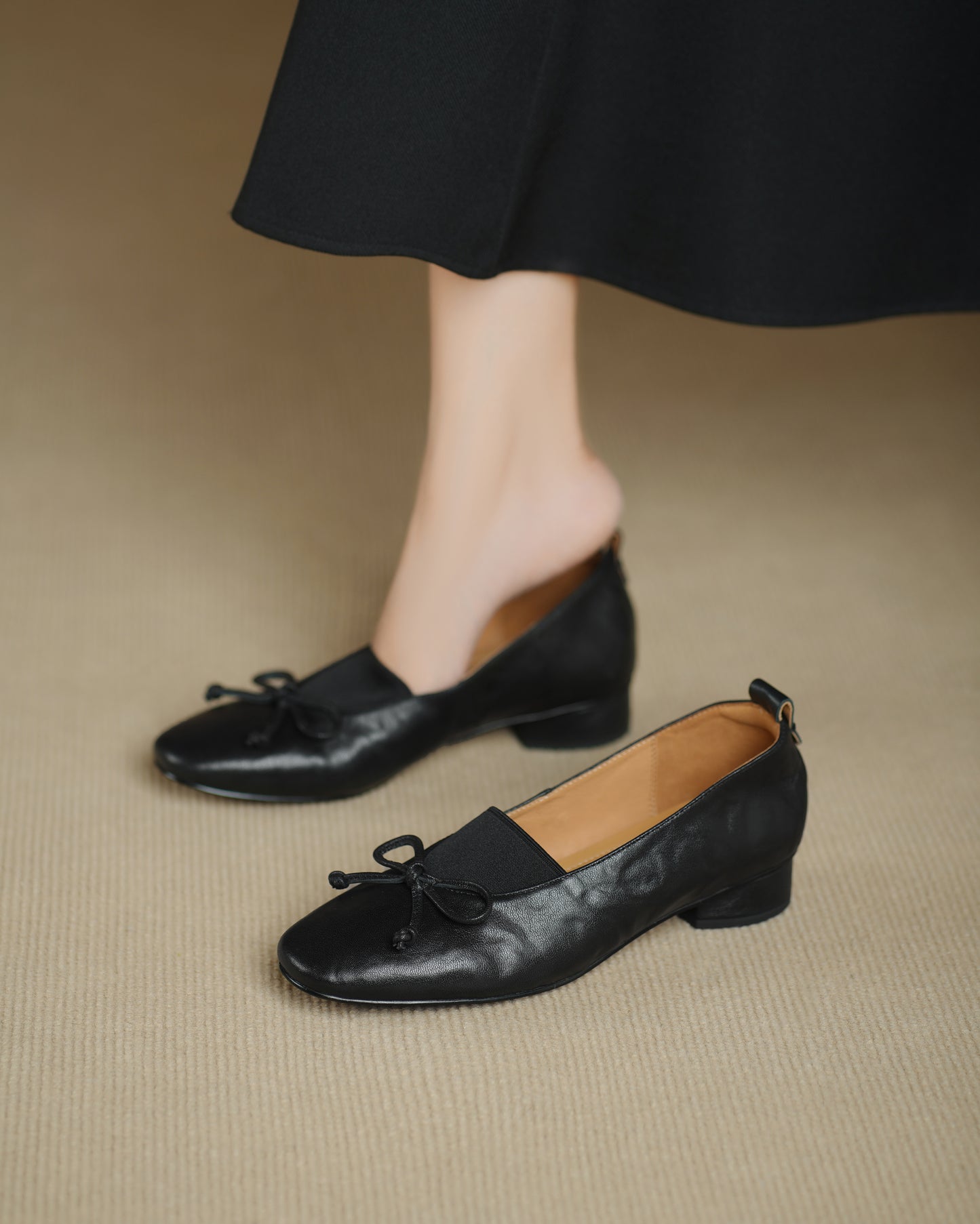 TinaCus Handmade Women's Genuine Leather Round Toe Elastic Slip On Low Heel Dress Loafer Shoes with Bowknot