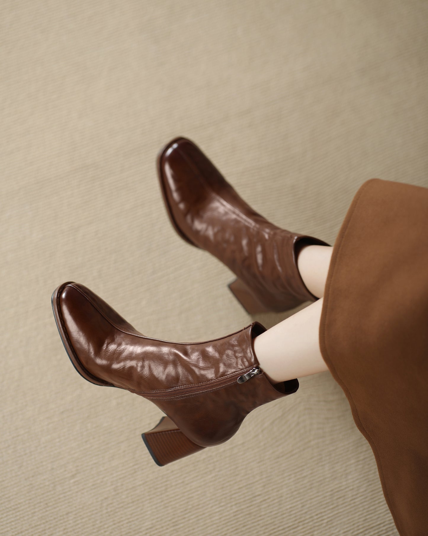 TinaCus Women's Ankle Boots Handmade Genuine Leather Square Toe High Block Heel Office Business