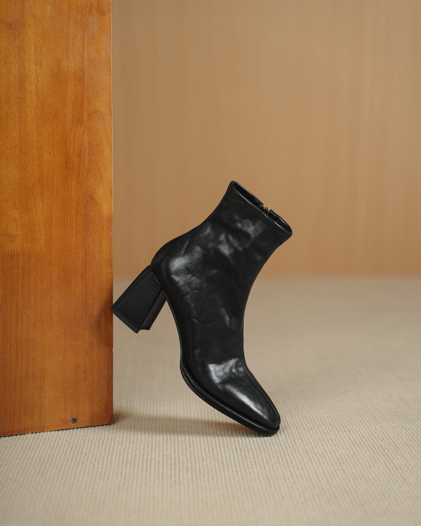 TinaCus Women's Ankle Boots Handmade Genuine Leather Square Toe High Block Heel Office Business