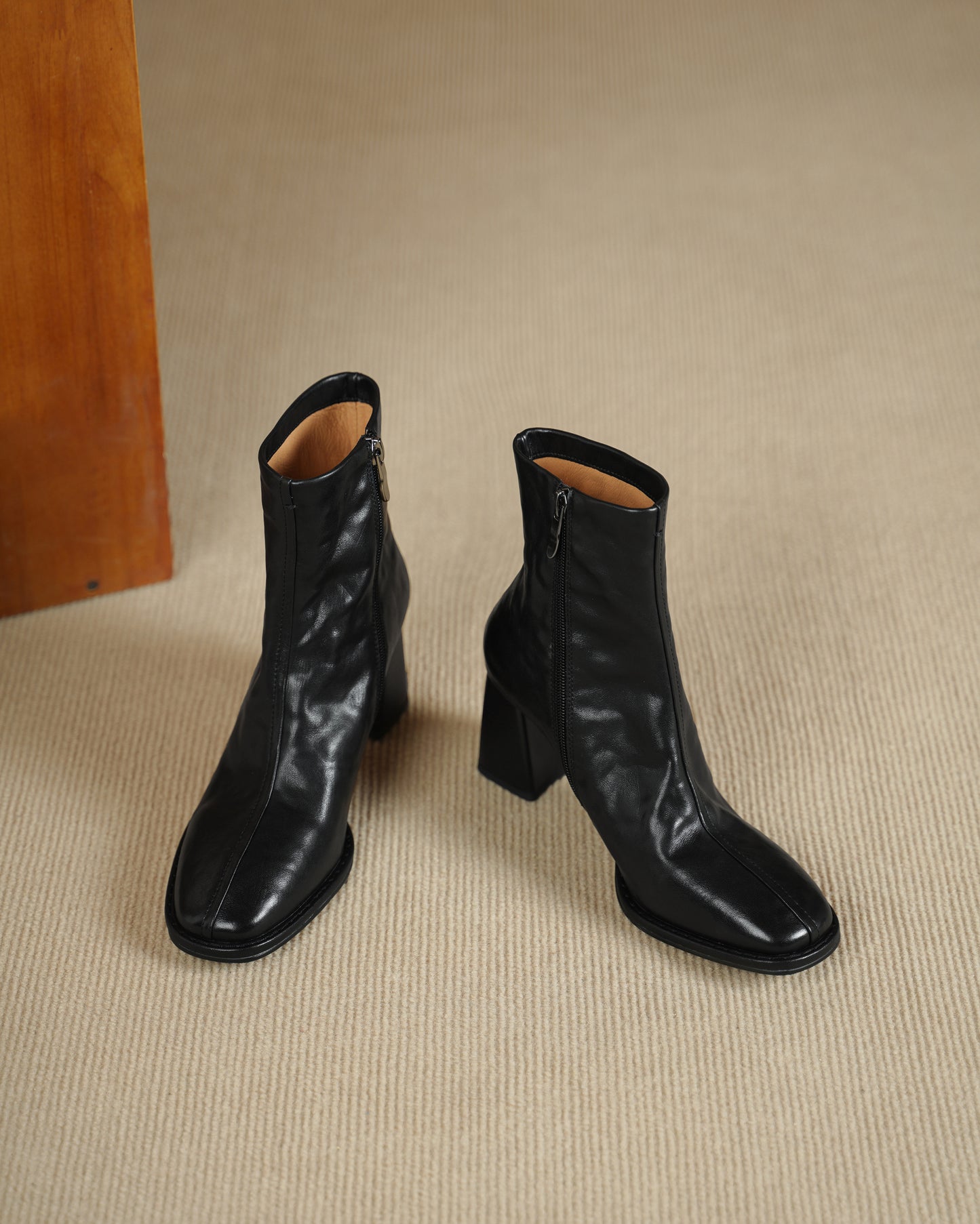 TinaCus Women's Ankle Boots Handmade Genuine Leather Square Toe High Block Heel Office Business