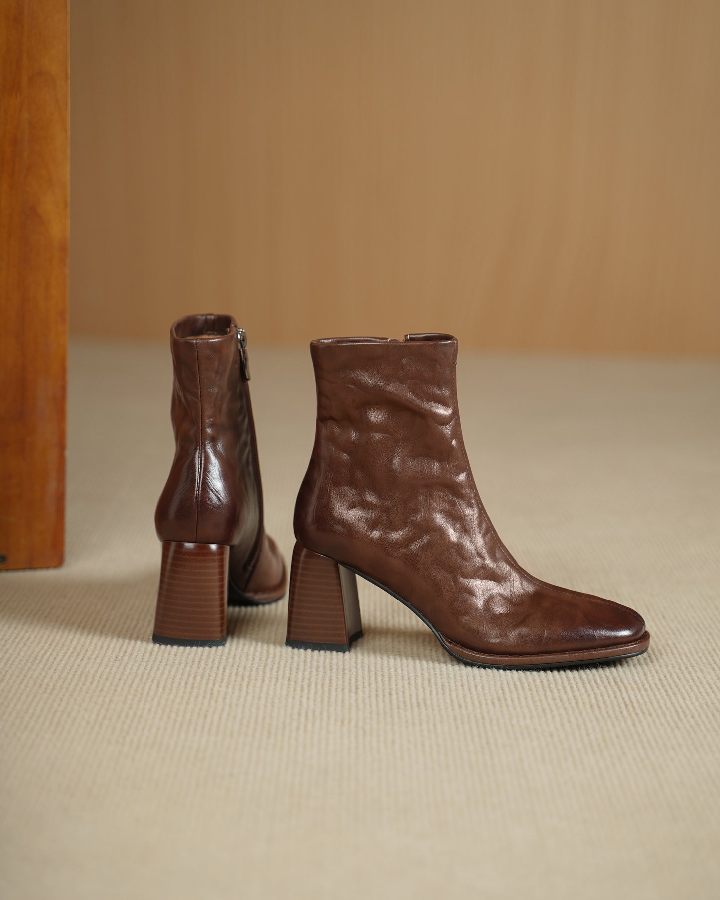 TinaCus Women's Ankle Boots Handmade Genuine Leather Square Toe High Block Heel Office Business